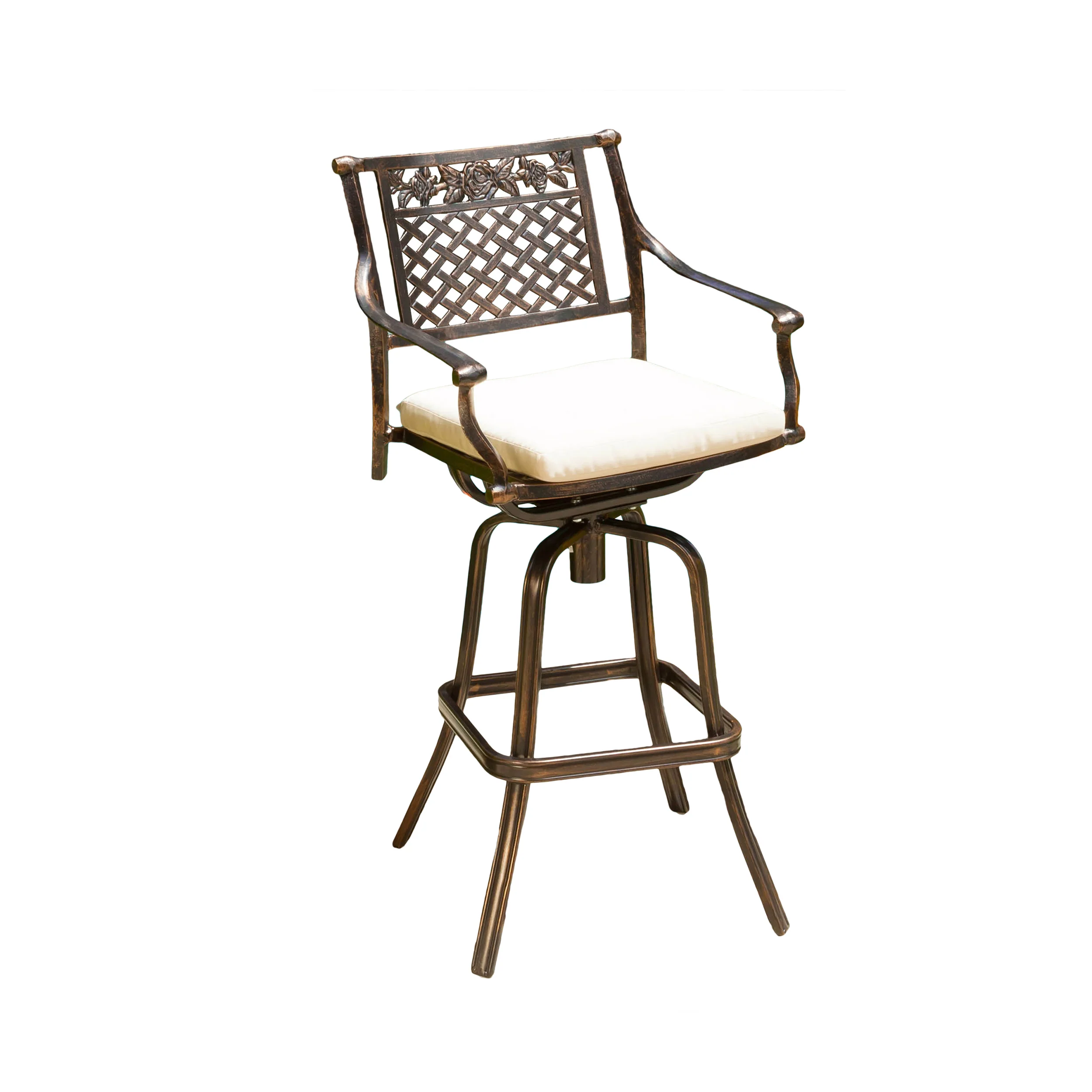 Sierra 30-Inch Outdoor Cast Aluminum Swivel Bar Stool w/ Cushion - furnishings