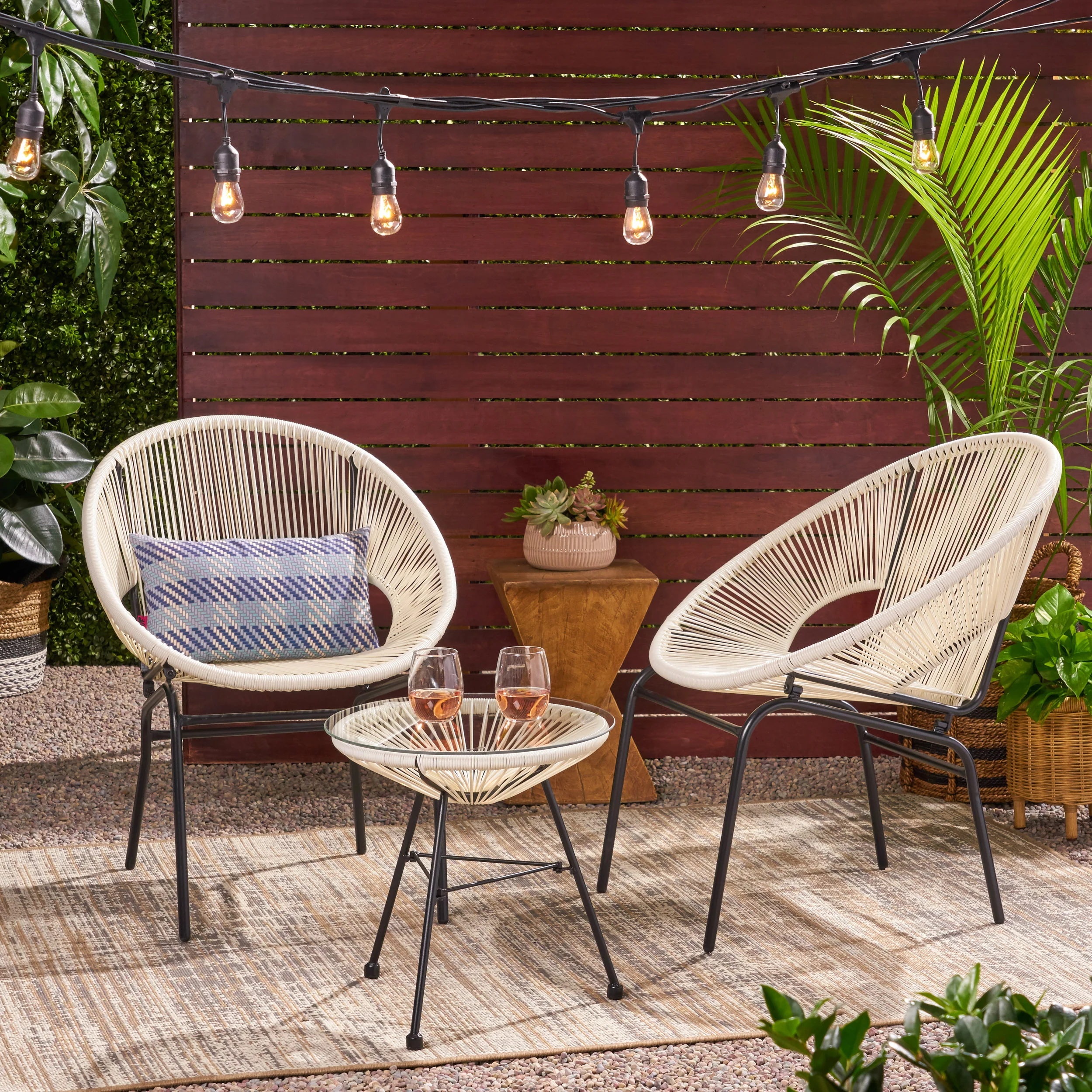 Maud Outdoor Modern 2 Seater Faux Rattan Chat Set - furnishings