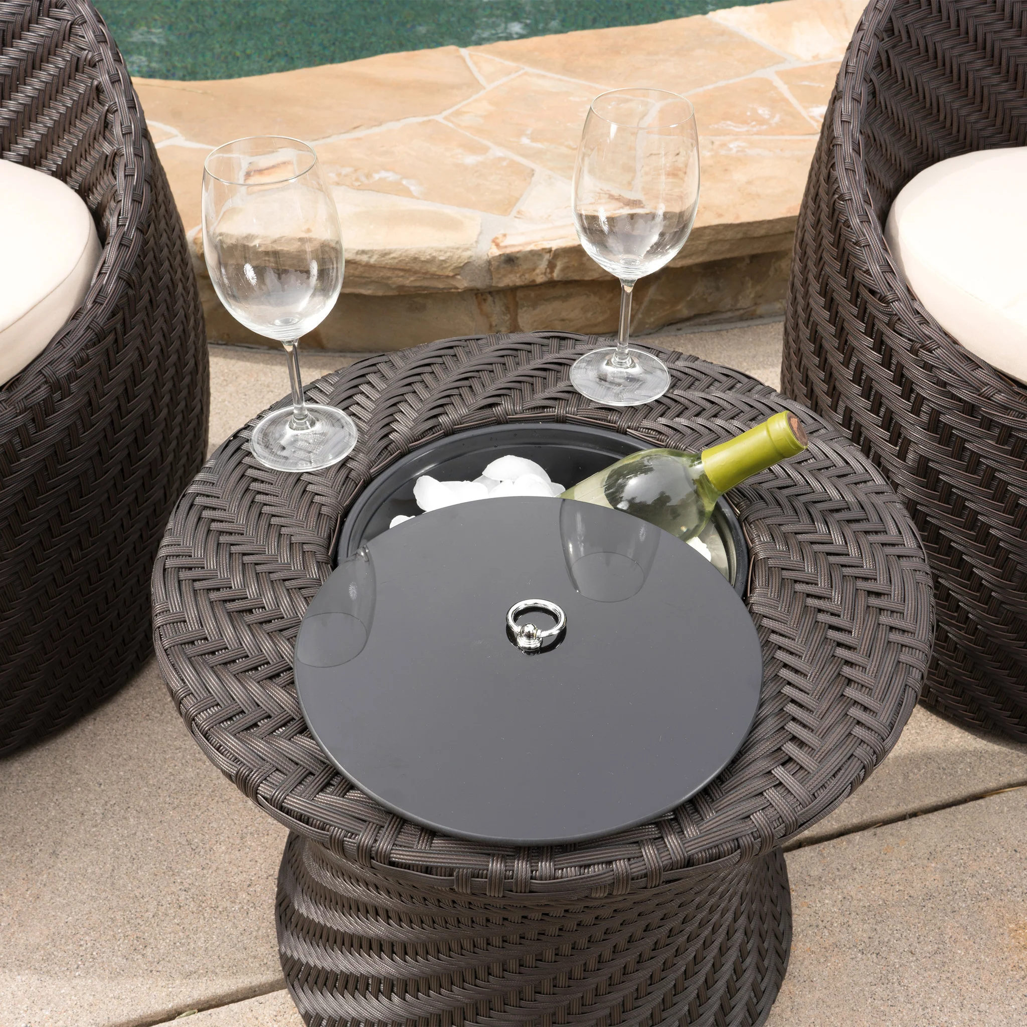 Berkshire Outdoor Brown Wicker Accent Table with Ice Bucket - furnishings
