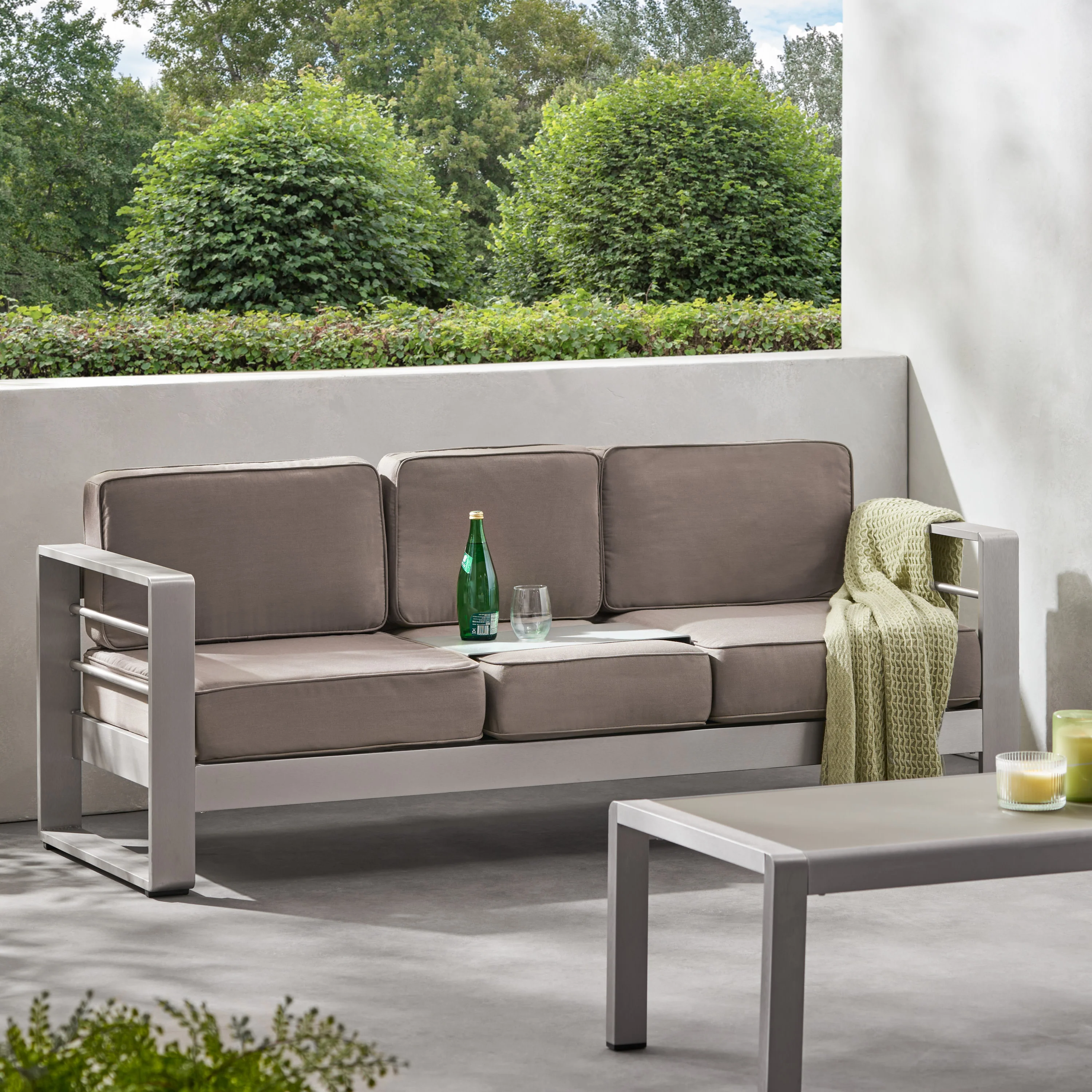Crested Bay Outdoor Aluminum 3 Seater Sofa with Sunbrella Cushions - furnishings