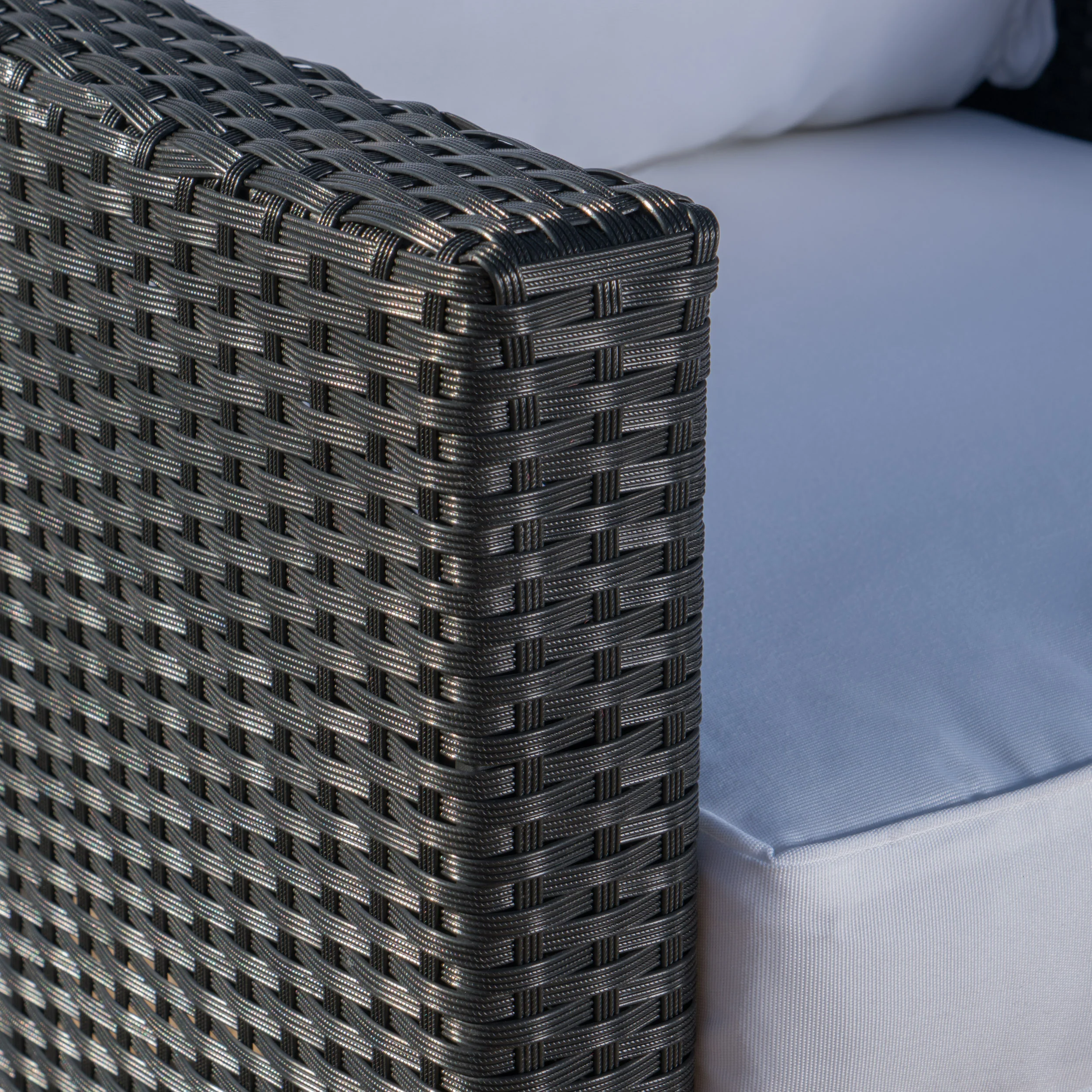Dione Outdoor Black Wicker Club Chairs with White Water Resistant Cushions - furnishings
