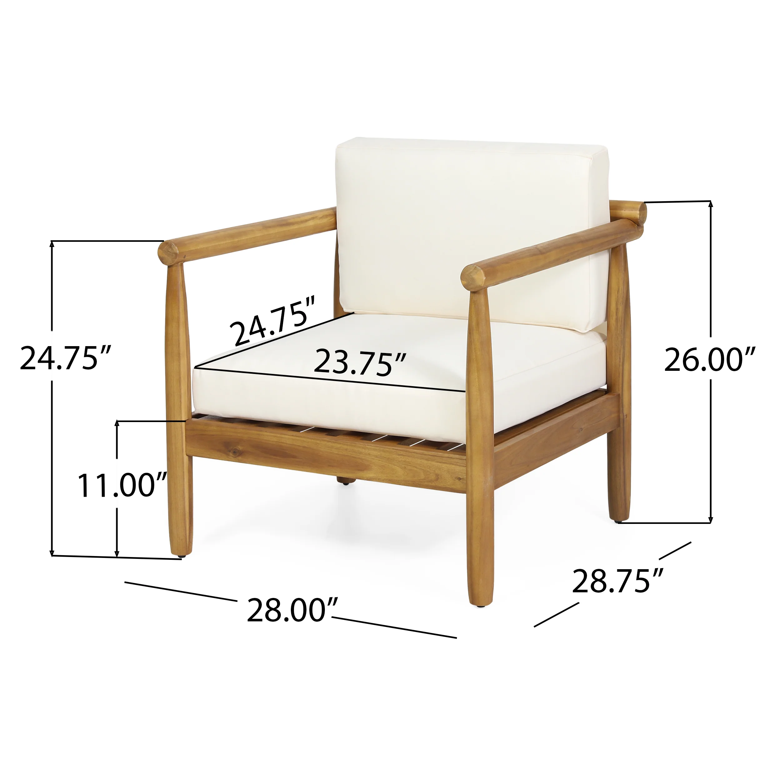 Benewah Outdoor Acacia Wood Club Chair with Cushions, Teak and Cream - furnishings