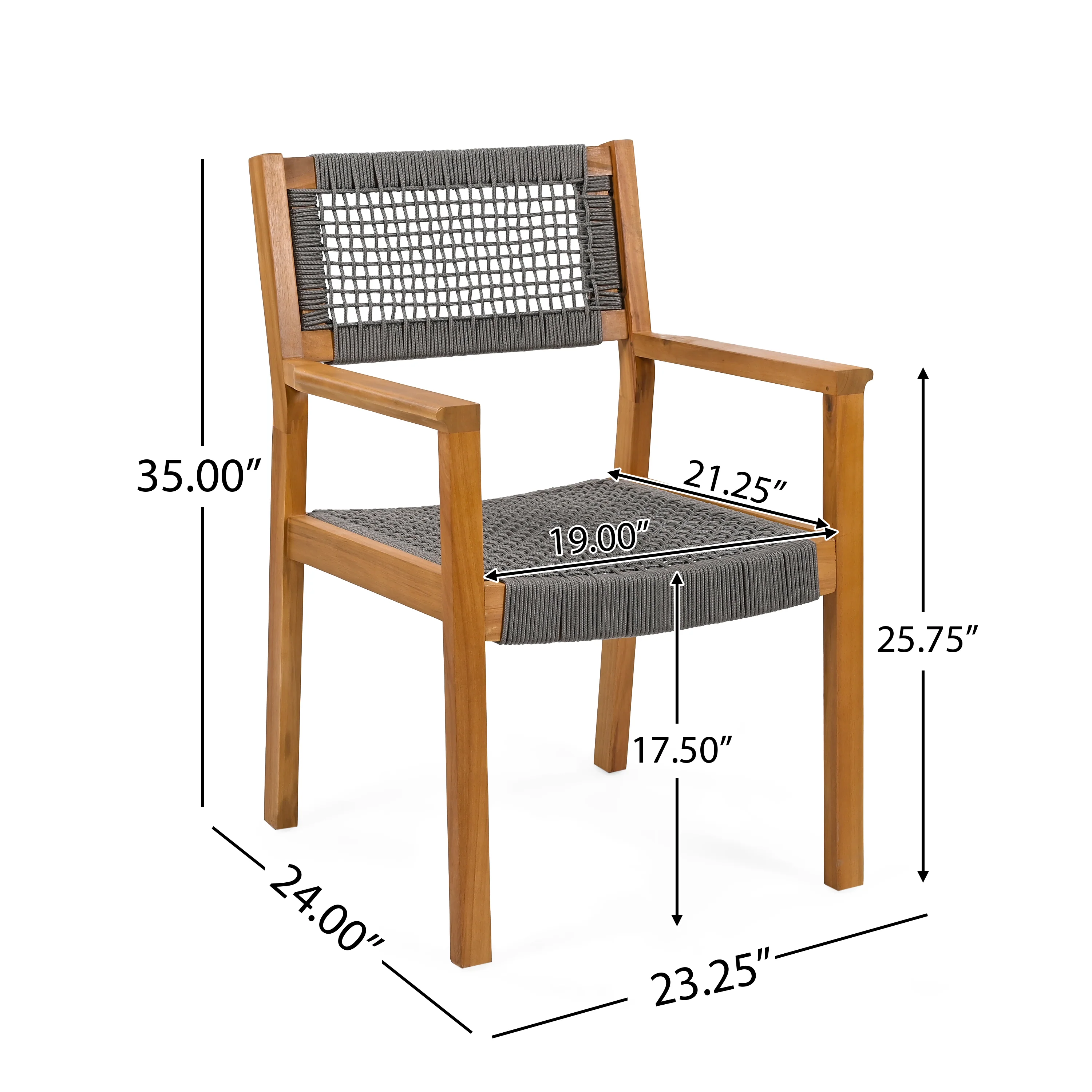 Seraphina Outdoor Patio Acacia Wood Braided Rope Dining Chairs, Set of 2 - furnishings