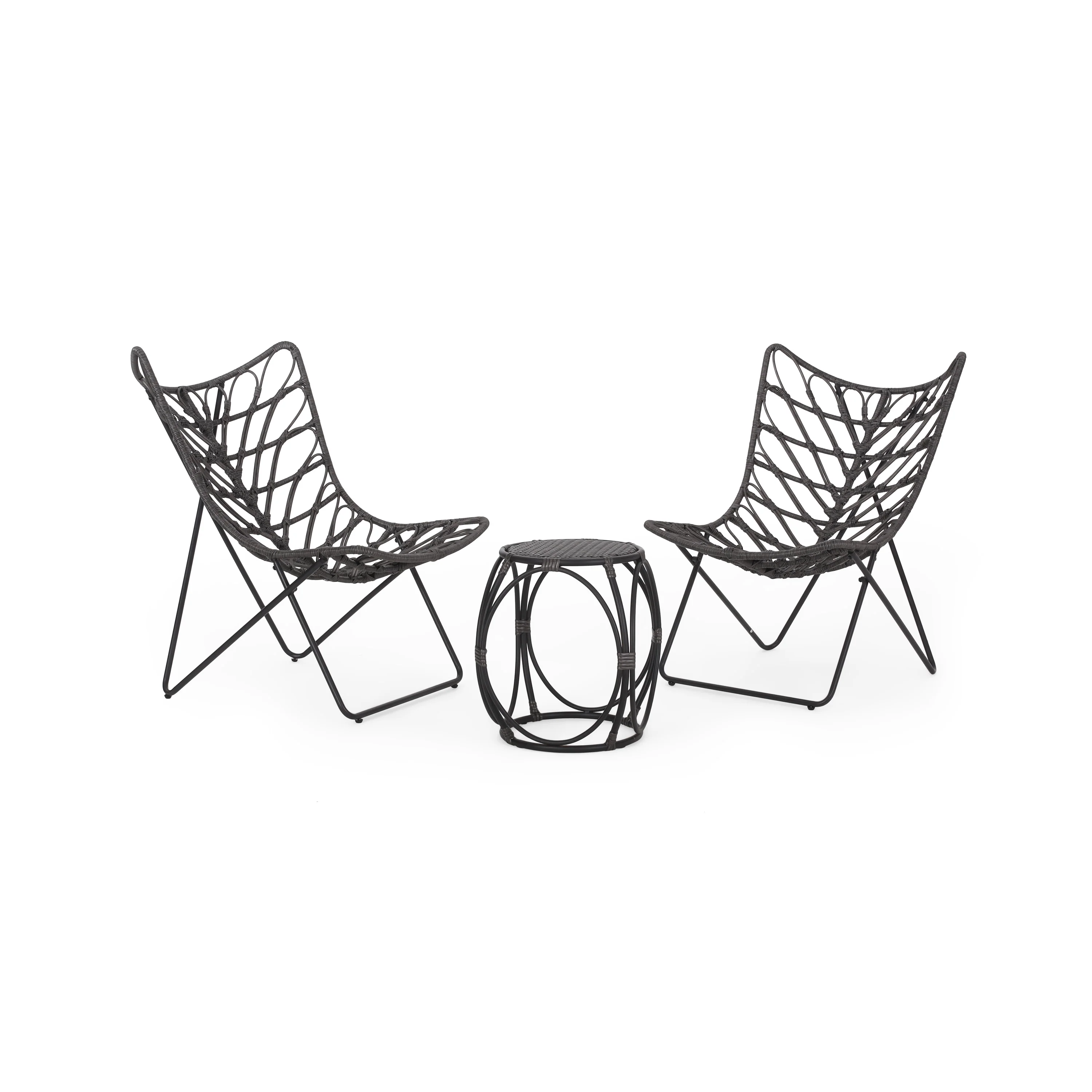 Danbury Outdoor Boho Modern Wicker 3 Piece Chat Set - furnishings