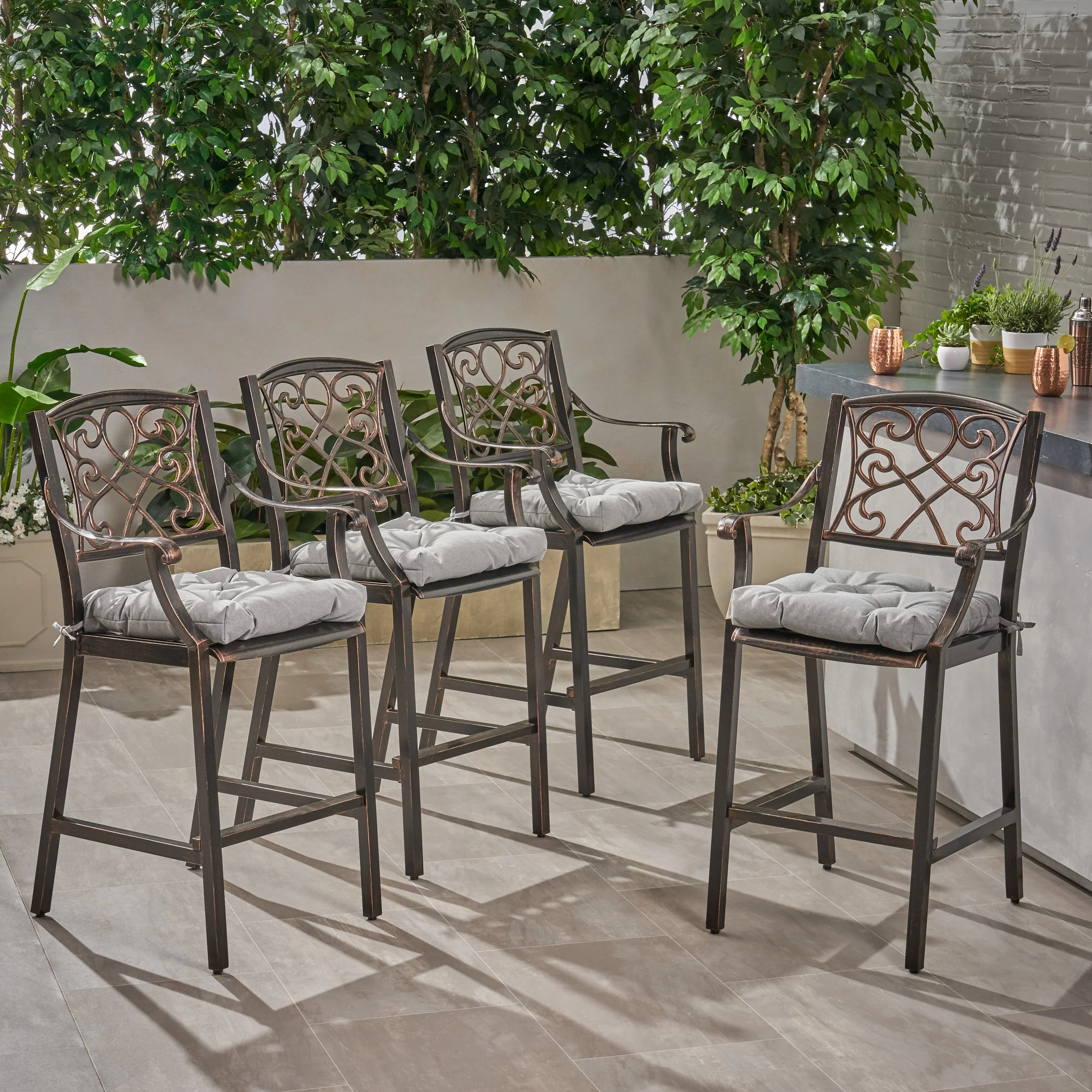 Sibyl Outdoor Barstool with Cushion (Set of 4) - furnishings