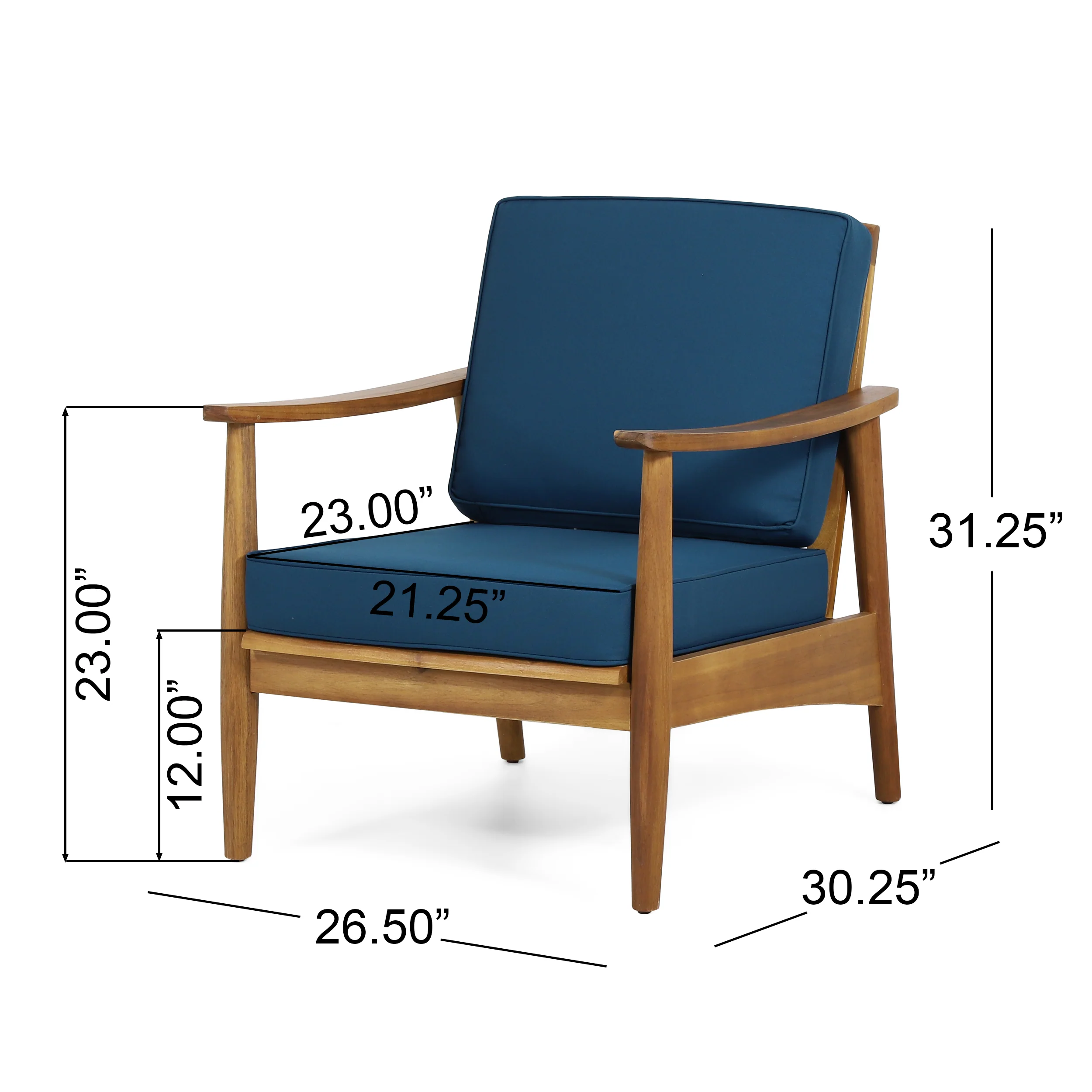 Emmry Outdoor Acacia Wood Club Chair - furnishings