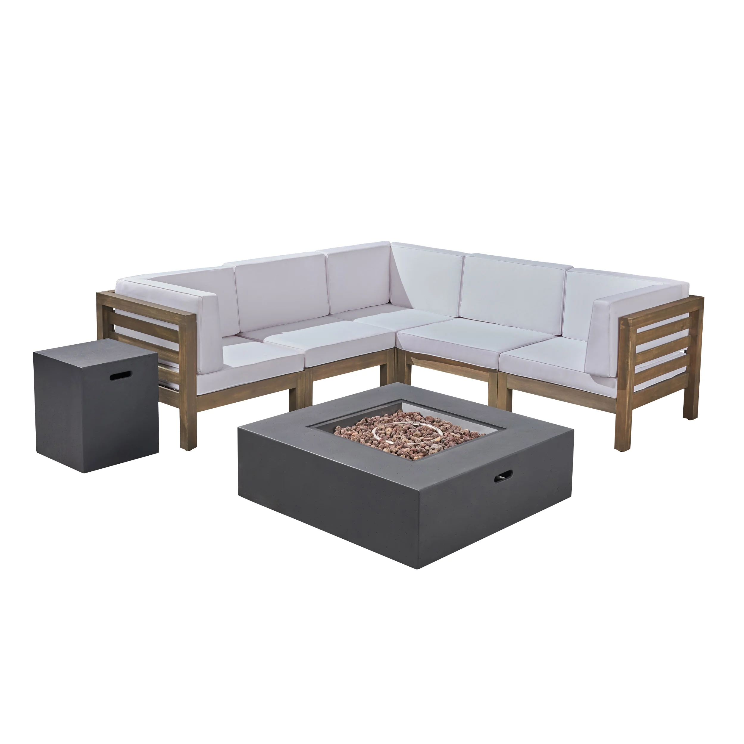 Ravello Outdoor V-Shaped Sectional Sofa Set with Fire Pit - furnishings