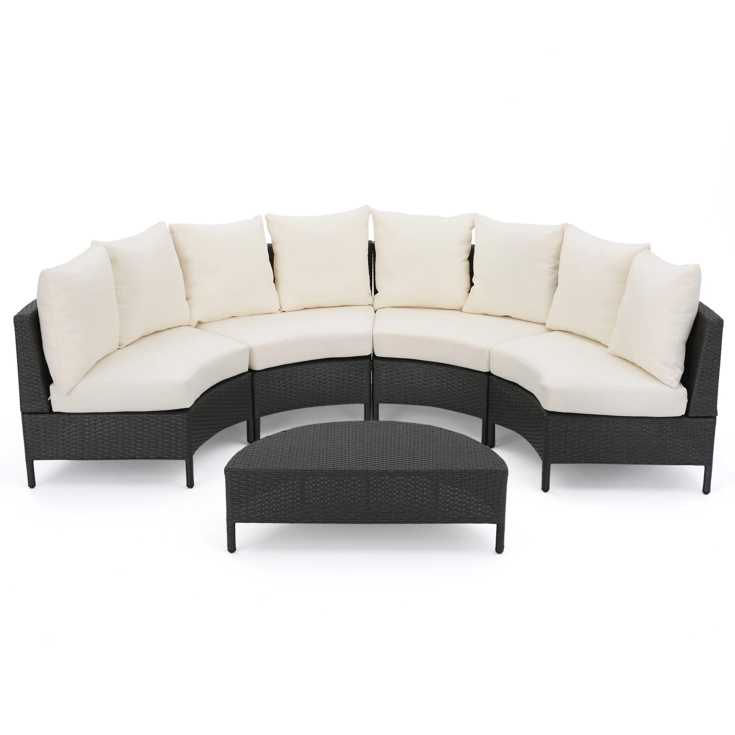 Hatteras Outdoor 5 Piece Grey Wicker Sofa Set with White Water Resistant Fabric Cushions - furnishings