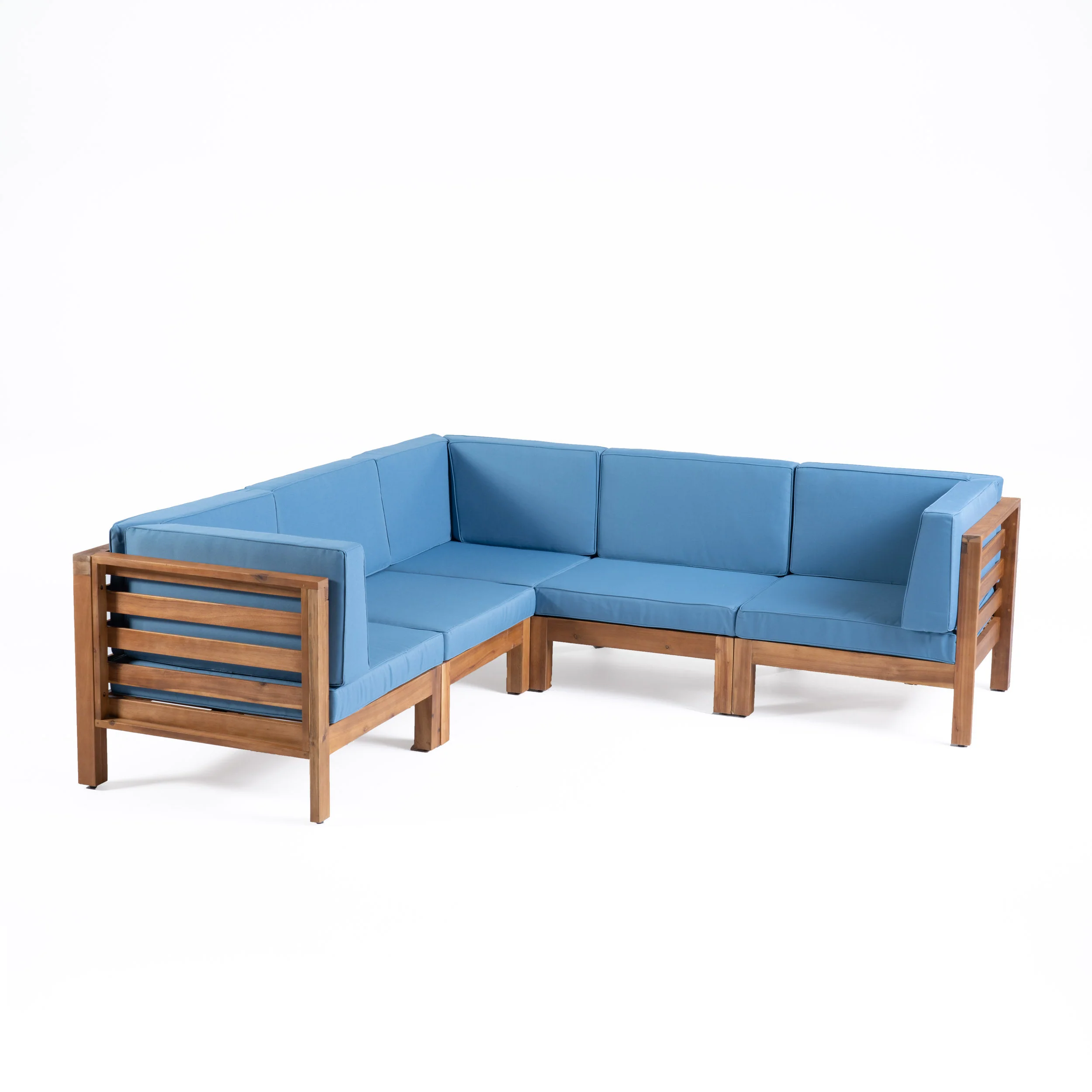 Dawson Outdoor V-Shaped Sectional Sofa Set - 5-Seater - Acacia Wood - Outdoor Cushions - furnishings