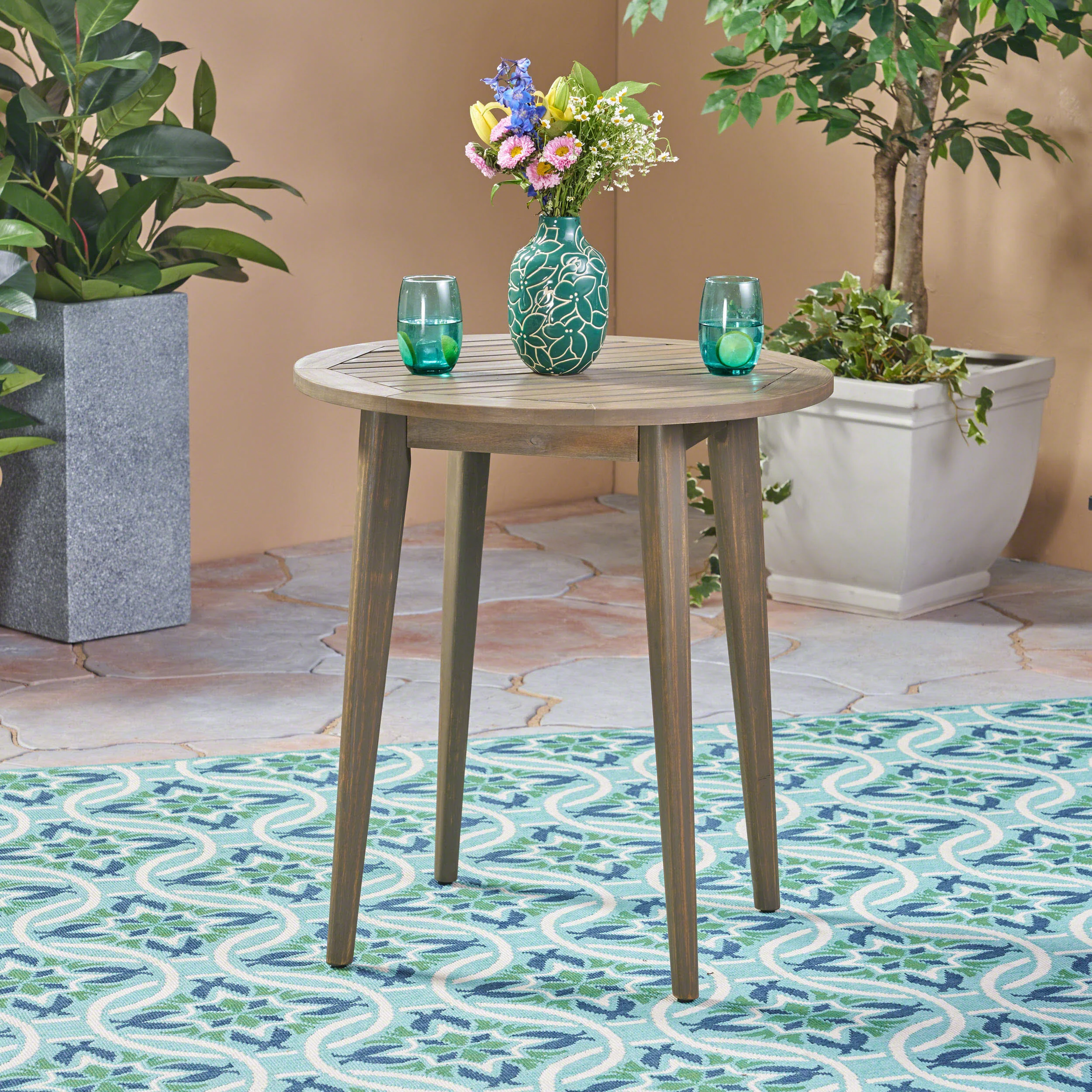 Fitch Outdoor Round Acacia Wood Bistro Table, Gray - furnishings