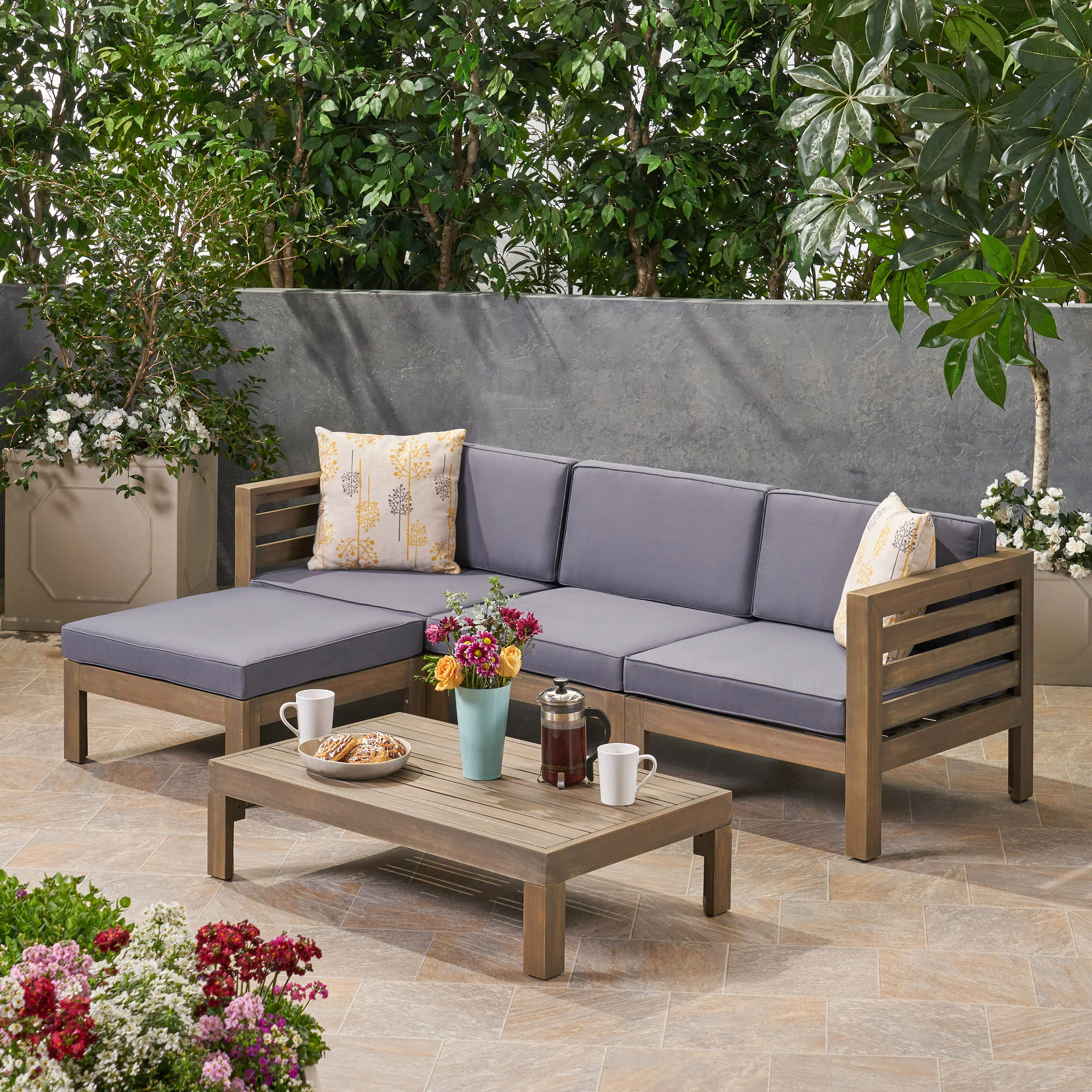 Canal Outdoor 5 Piece Acacia Wood Sofa Set - furnishings