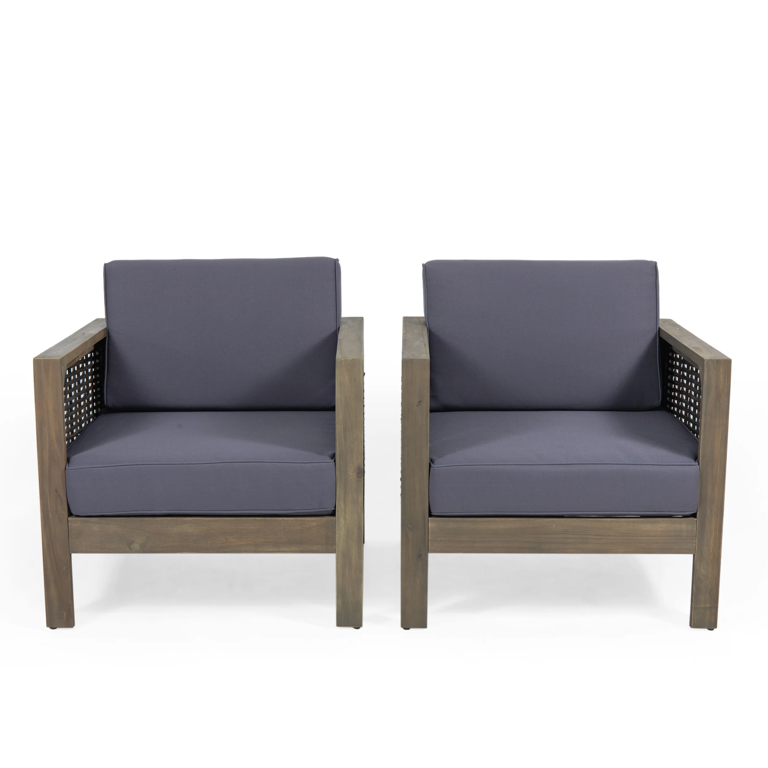 Mayes Outdoor Acacia Wood Club Chair with Wicker Accents (Set of 2) - furnishings