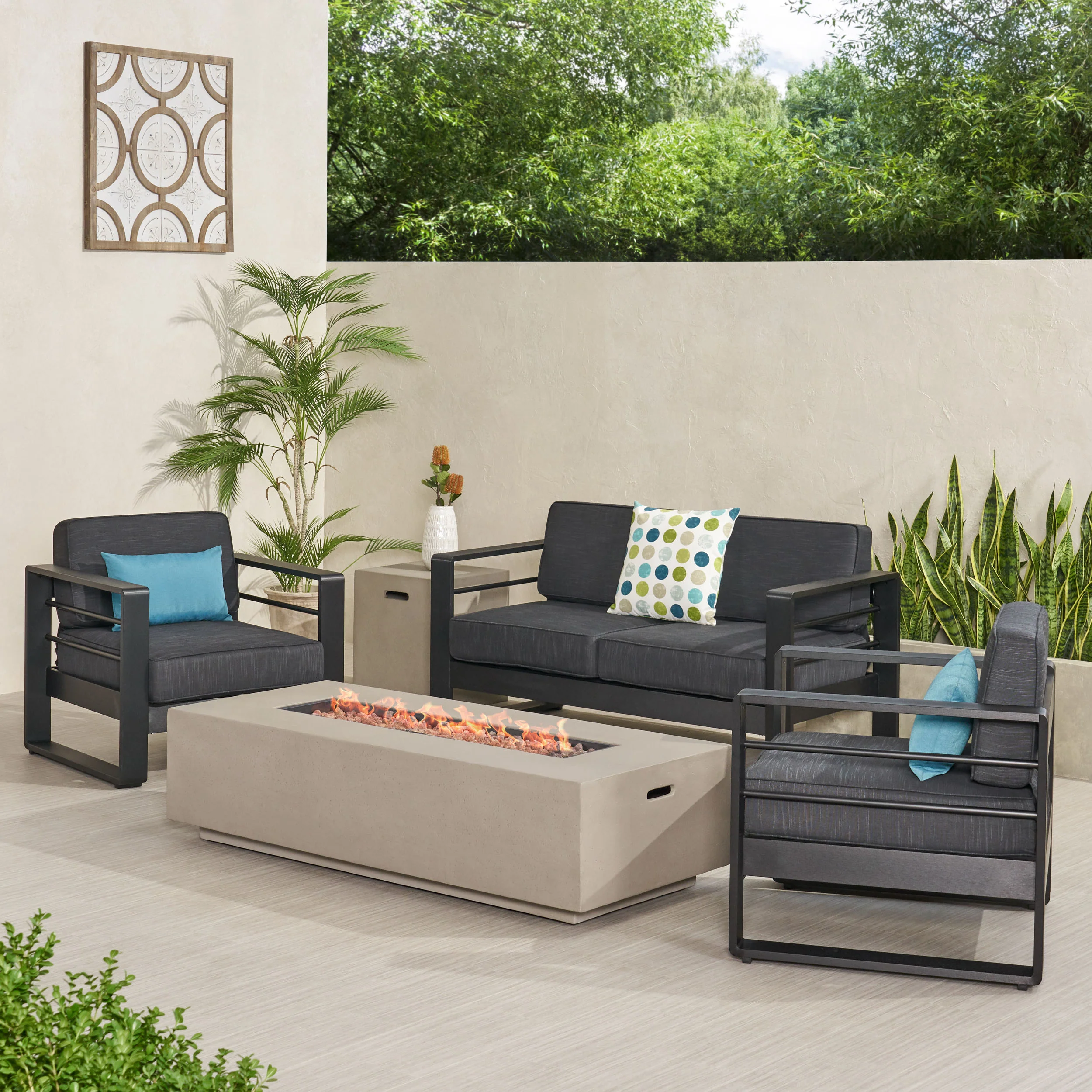 Gadd Outdoor Aluminum 4 Seater Chat Set with Fire Pit - furnishings