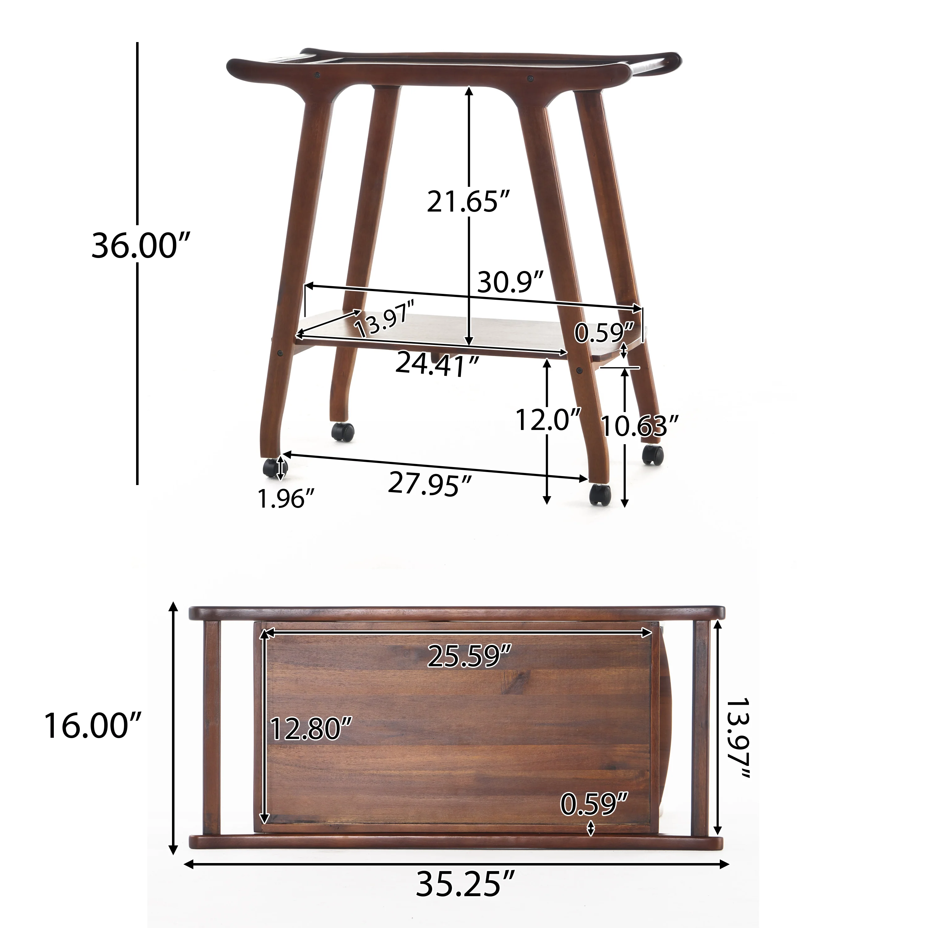Azule Outdoor Rich Mahogany Finished Acacia Wood Barcart - furnishings