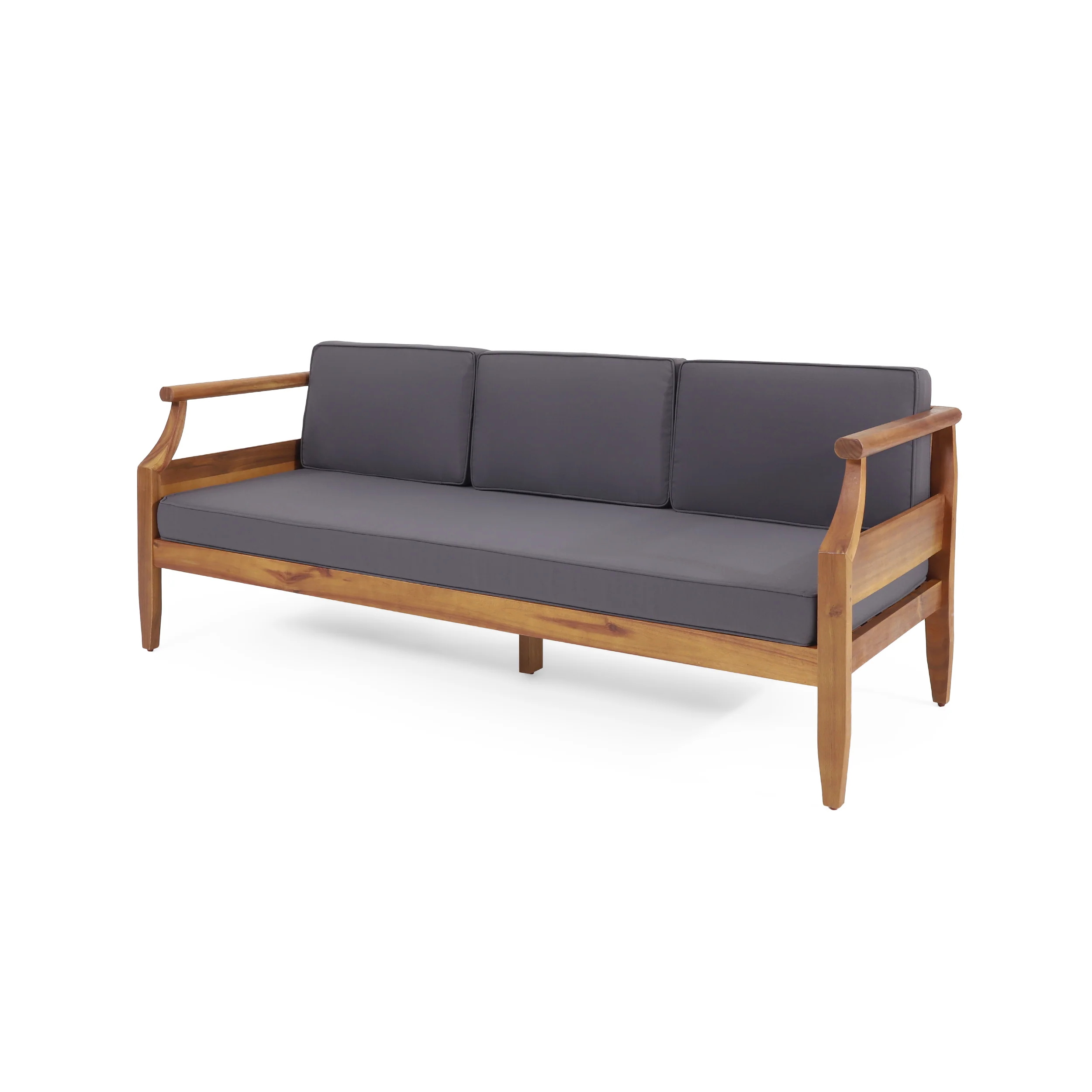Bianca Outdoor Mid-Century Modern Acacia Wood 3 Seater Sofa, Teak and Dark Gray - furnishings