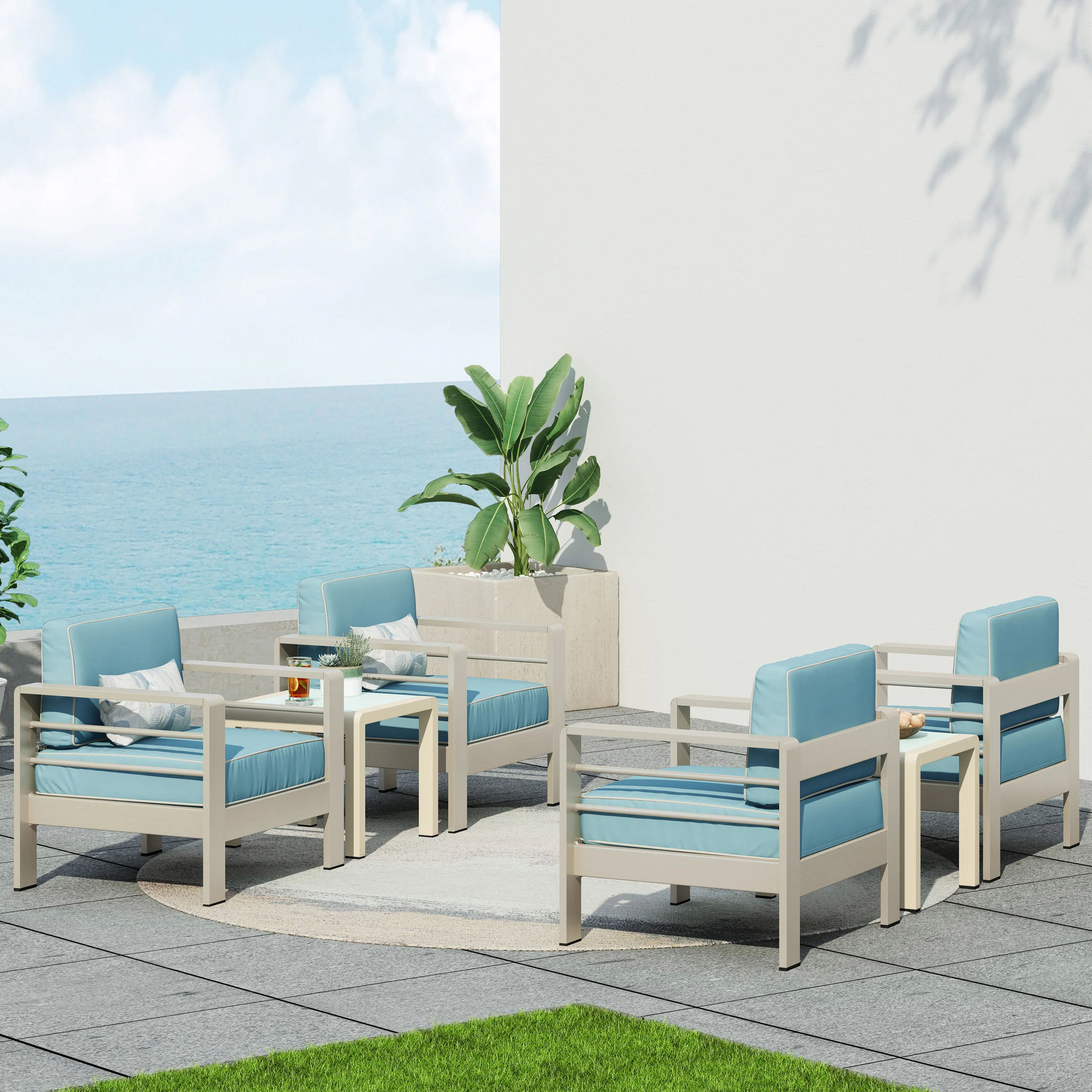 Scalett Coral Outdoor 4 Seater  Club Chair and Table Set - furnishings