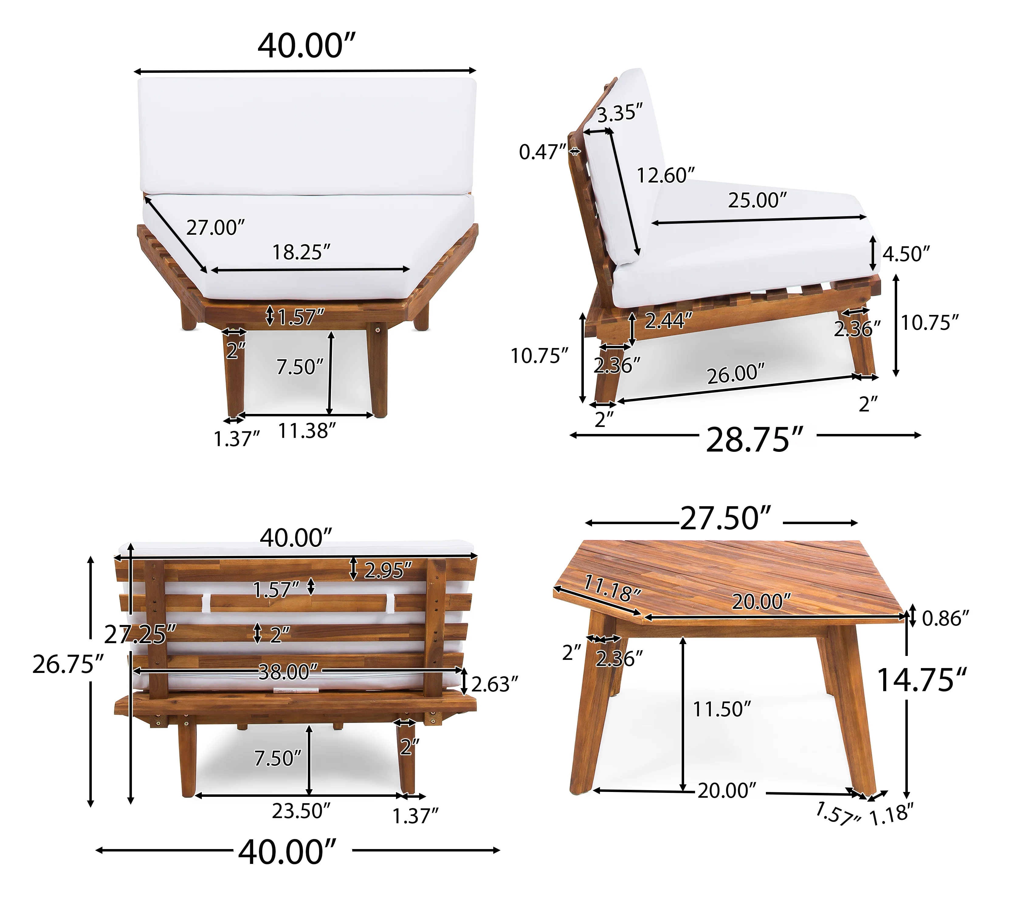 Hillside Mid Century Modern Outdoor Wood Platform Sectional With Built In End Tables & Coffee Table - furnishings