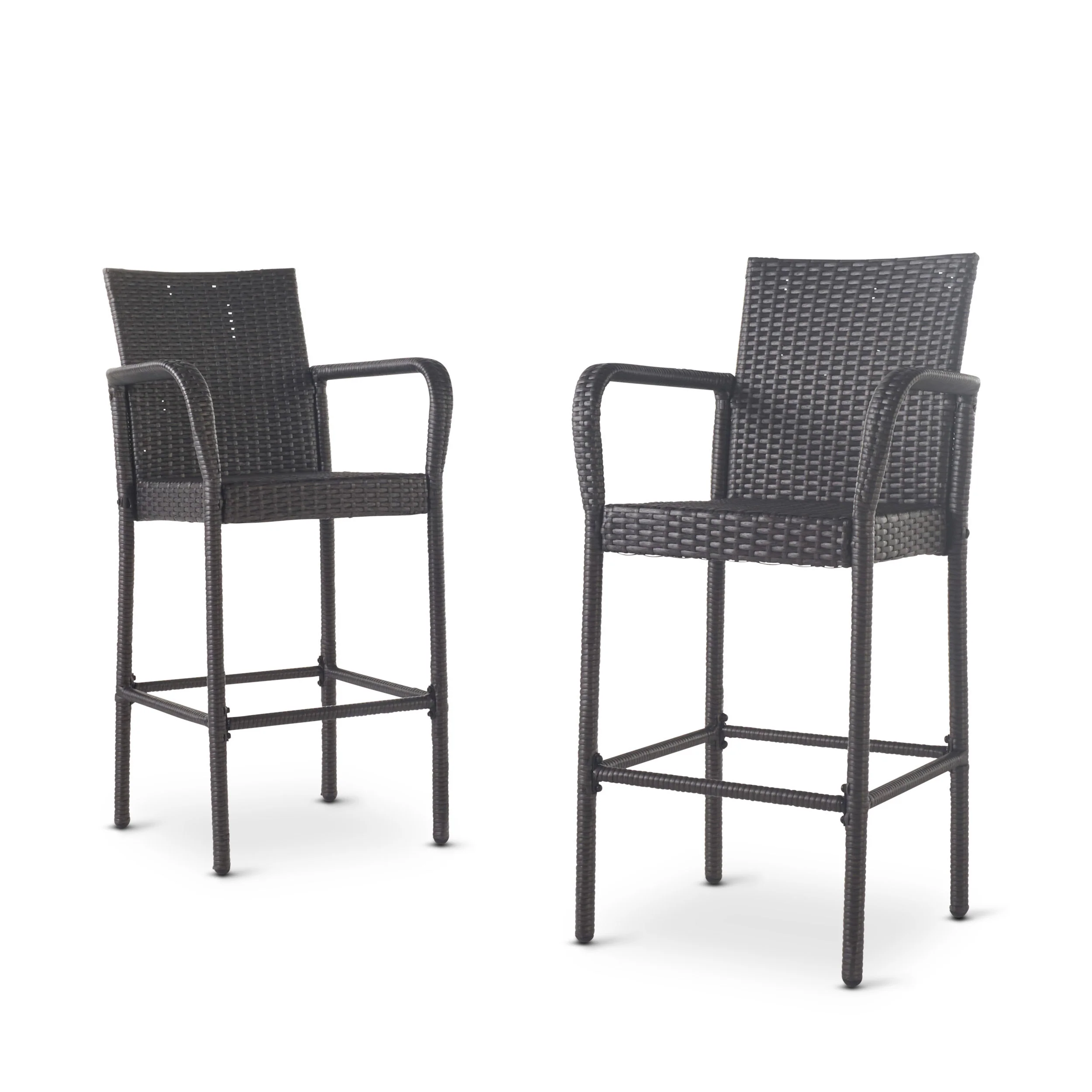 Dunedin Outdoor Coastal Wicker Backed Barstools with Arms - furnishings