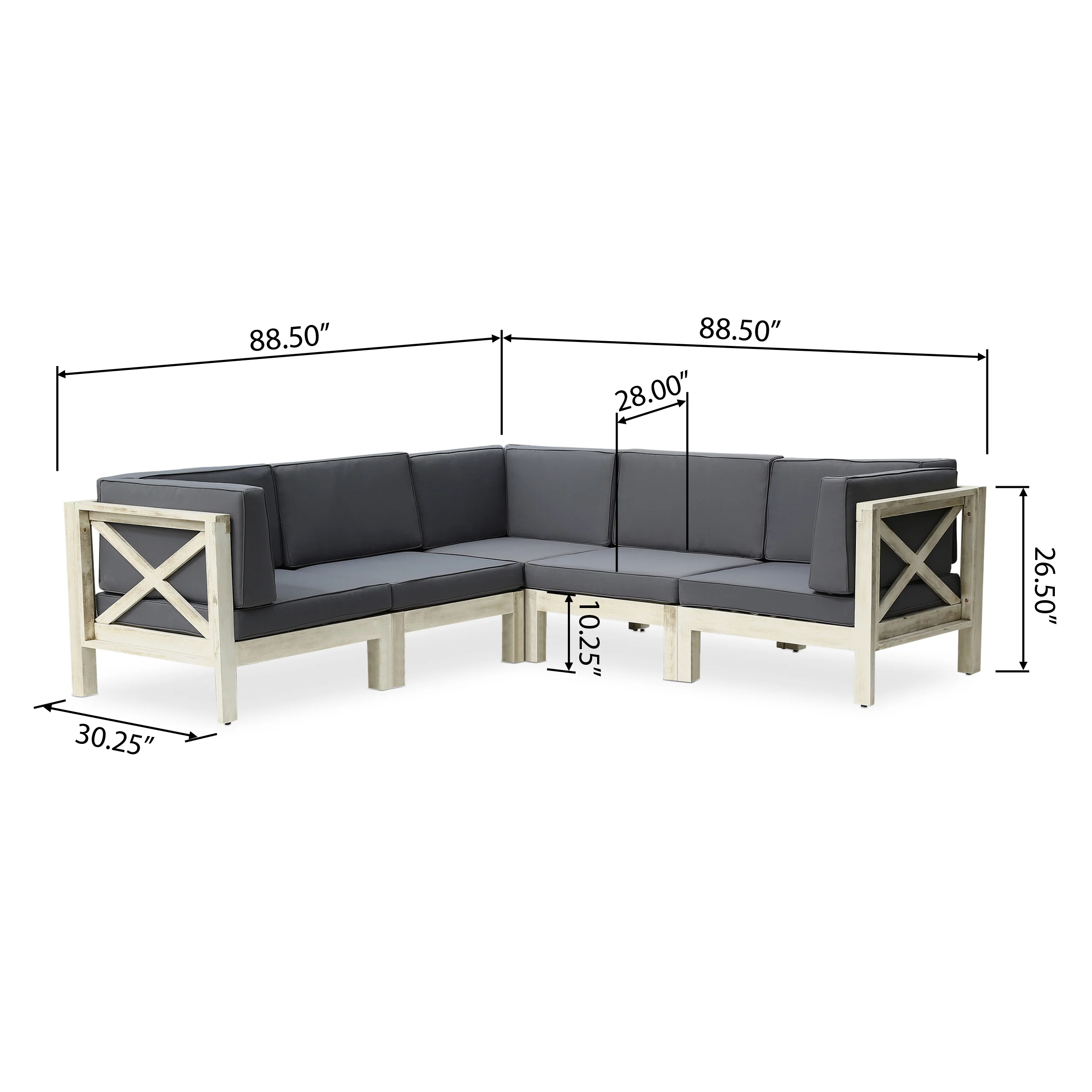 Brava Outdoor Acacia Wood 5 Seater Sectional Sofa Set with Water-Resistant Cushions - furnishings