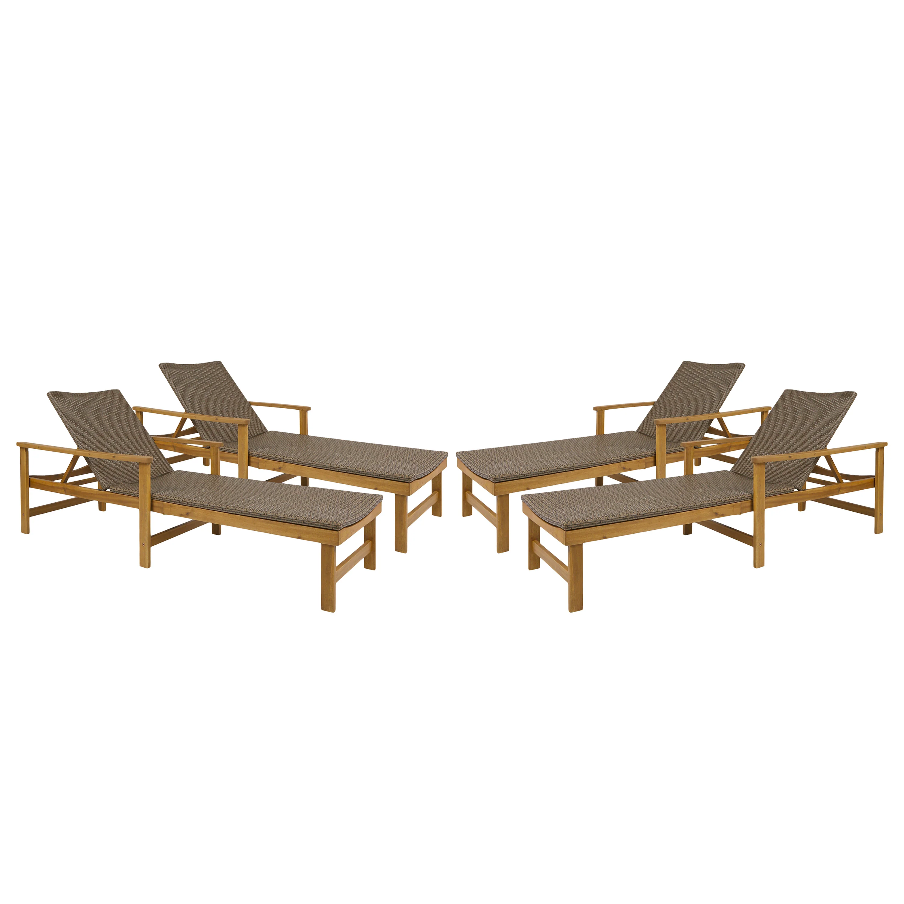 Kyle Outdoor Rustic Acacia Wood Chaise Lounge with Wicker Seating - furnishings