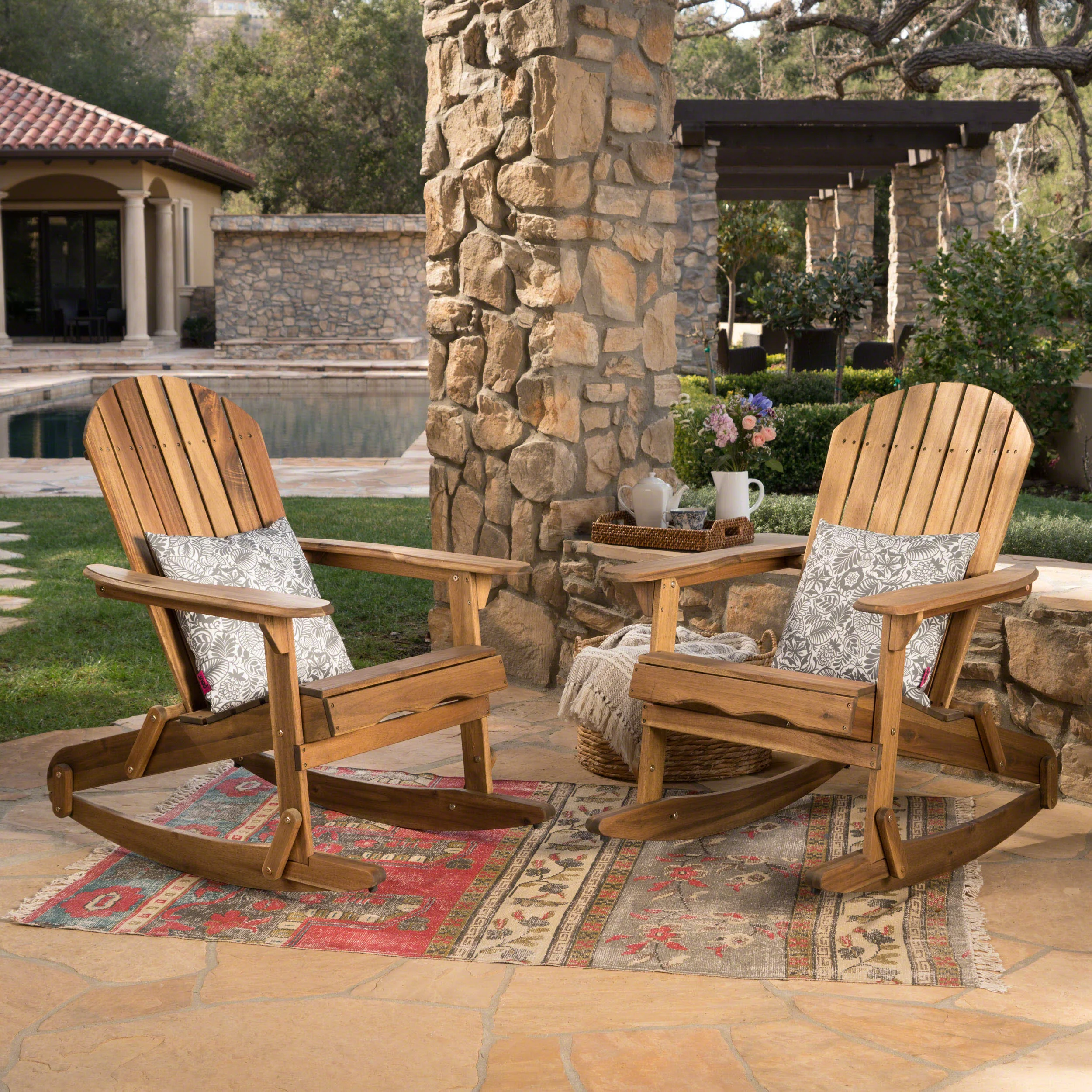 Vivian Outdoor Acacia Wood Adirondack Rocking Chair - furnishings