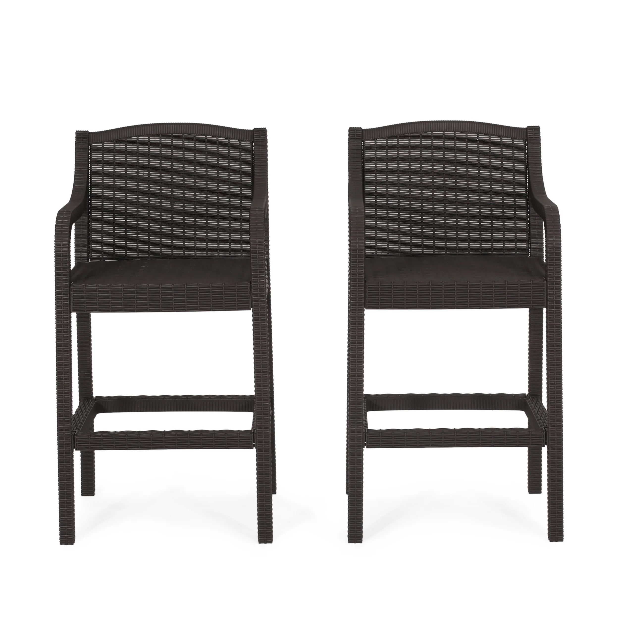 Covecrest Outdoor Faux Wicker Barstools, Set of 2, Dark Brown - furnishings