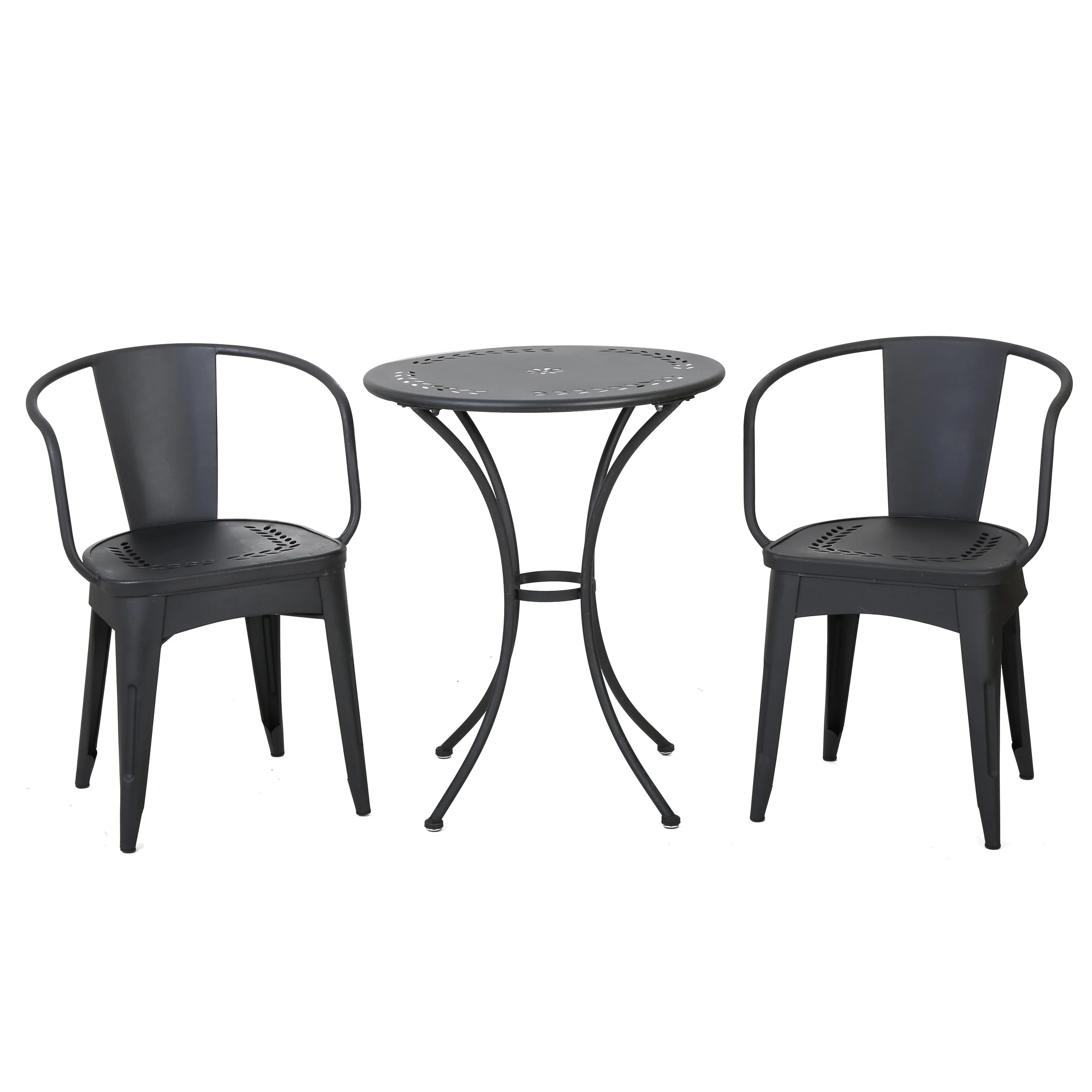 Tottenham Outdoor Modern 3 Piece Floral Pattern Black Bistro Set - furnishings