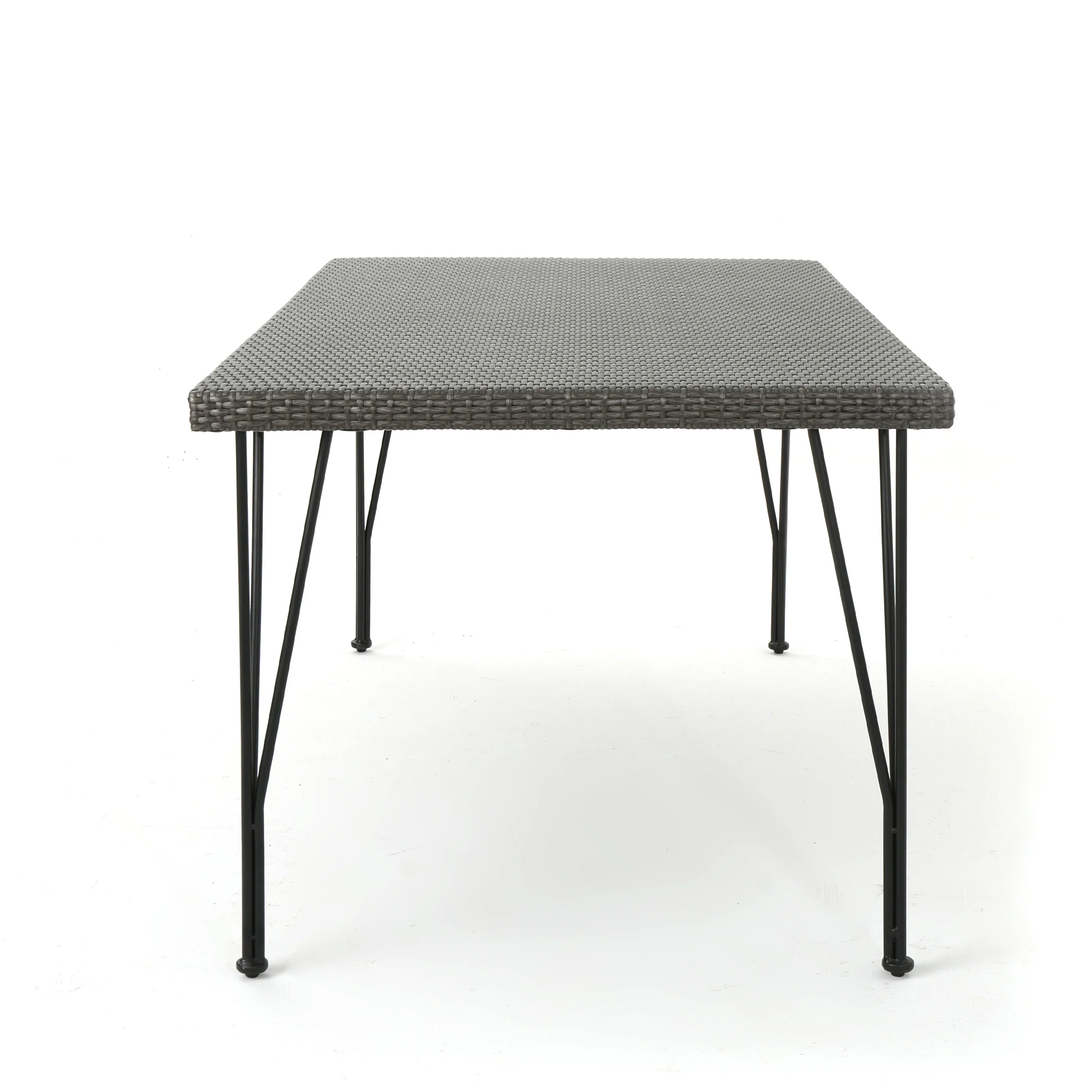 Belmy Outdoor Gray Wicker Rectangular Dining Table with Hair Pin Legs - furnishings