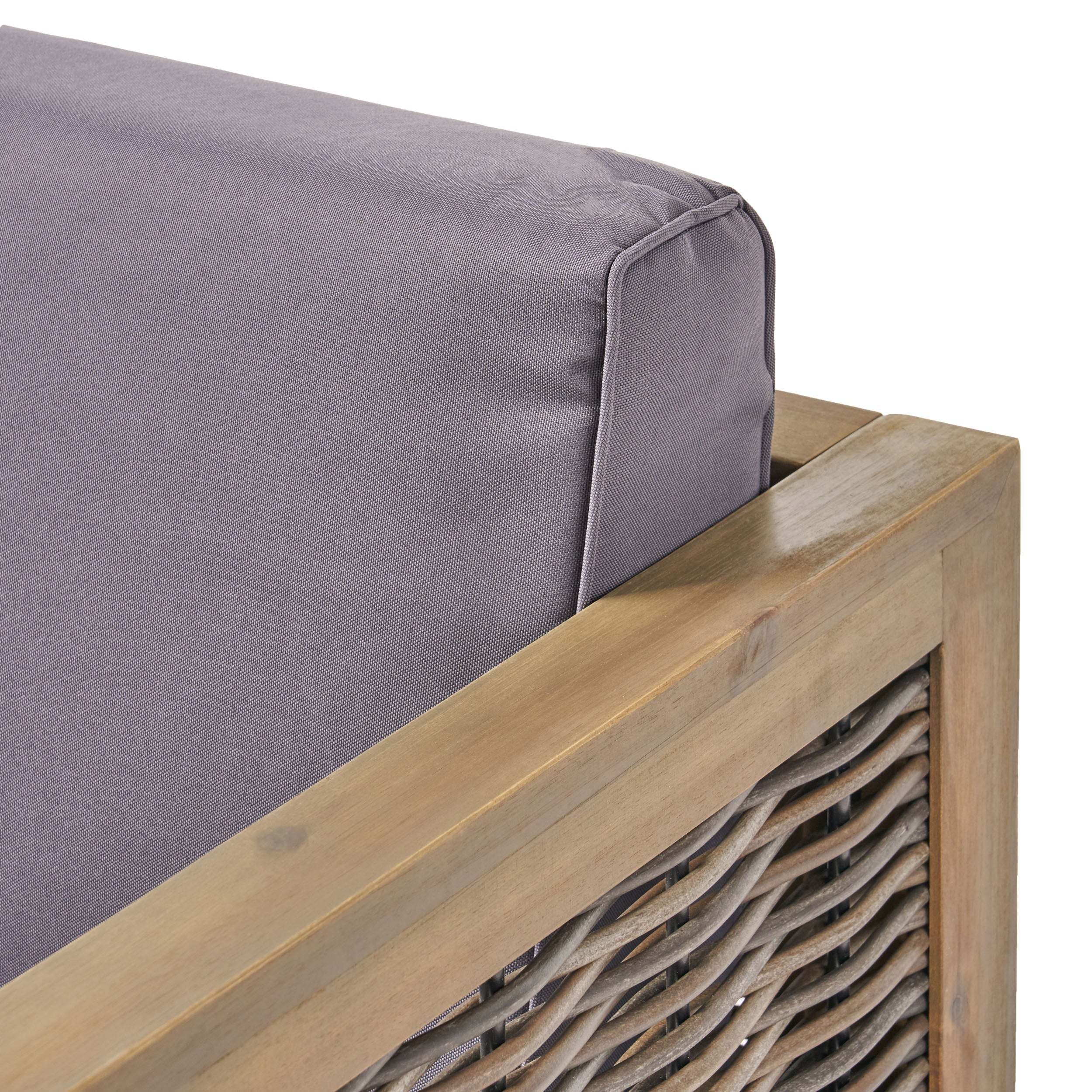 Elizabeth Outdoor Wood and Wicker 5 Seater Sectional Sofa and Coffee Table Set - furnishings