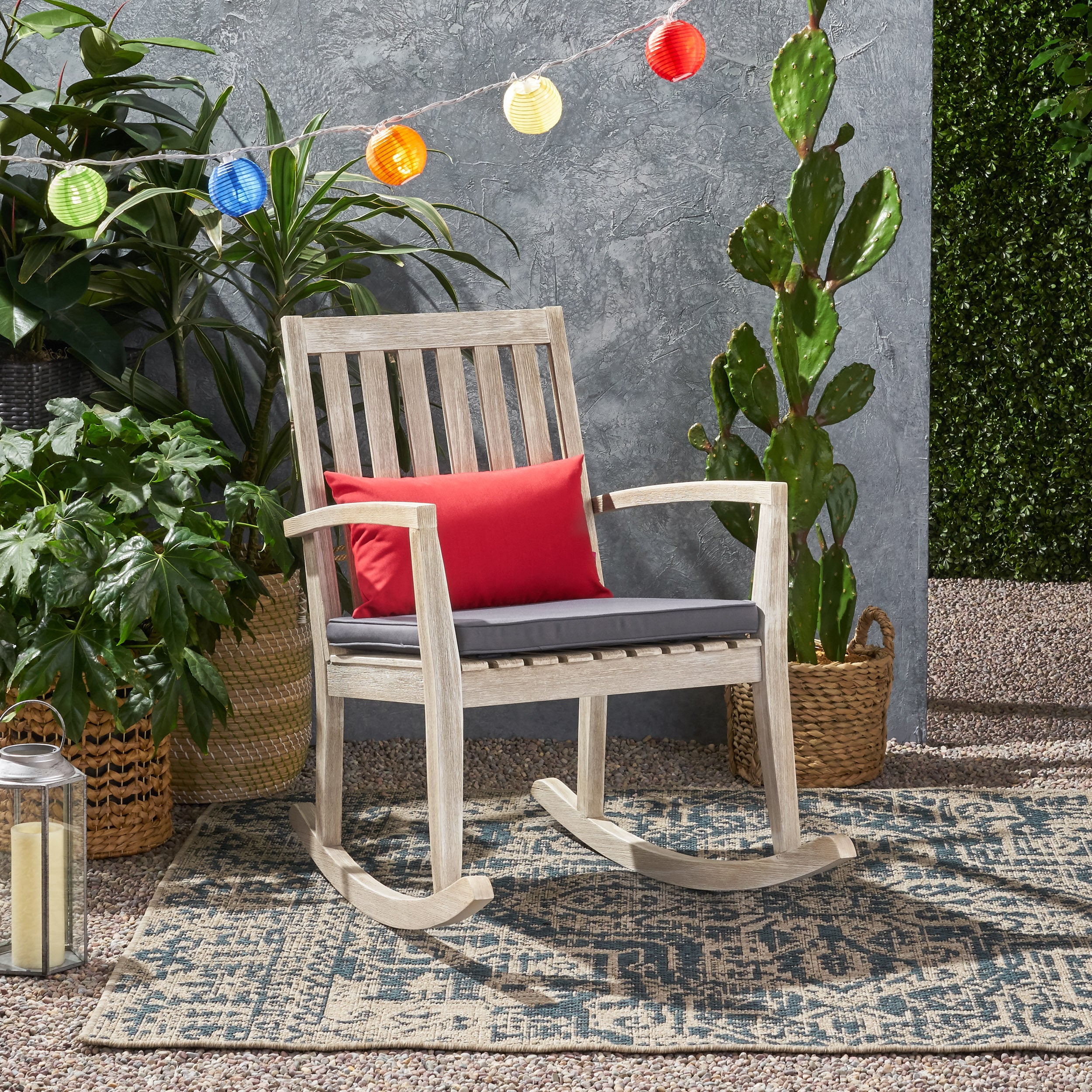 Yvonne Outdoor Acacia Wood Rocking Chair with Water-Resistant Cushions - furnishings