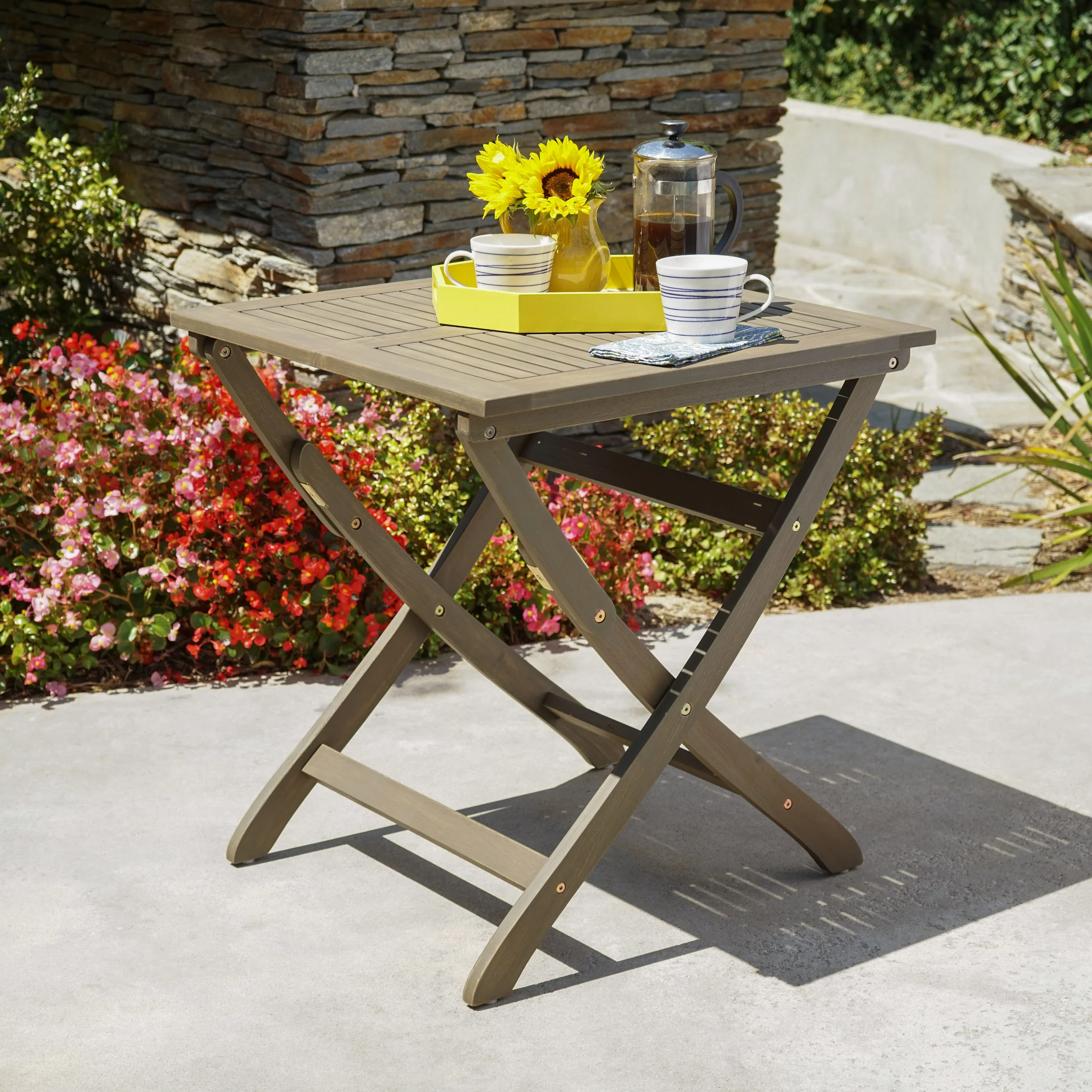 Versaille Outdoor Foldable Grey Finished Acacia Wood Bistro Table - furnishings
