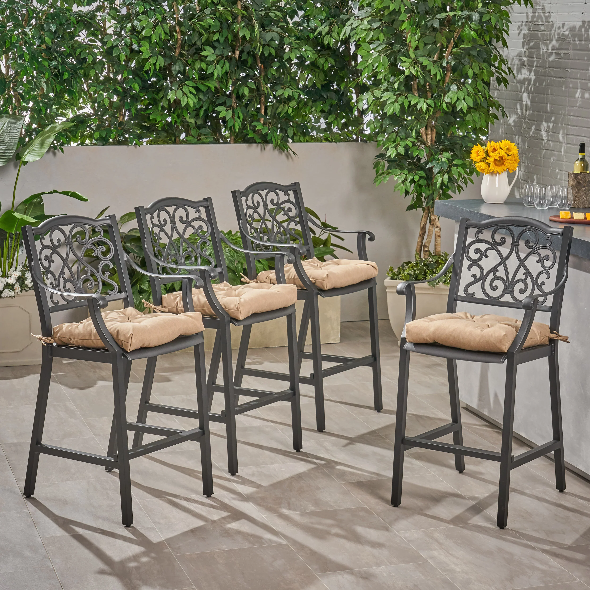 Nalahni Outdoor Barstool with Cushion (Set of 4) - furnishings