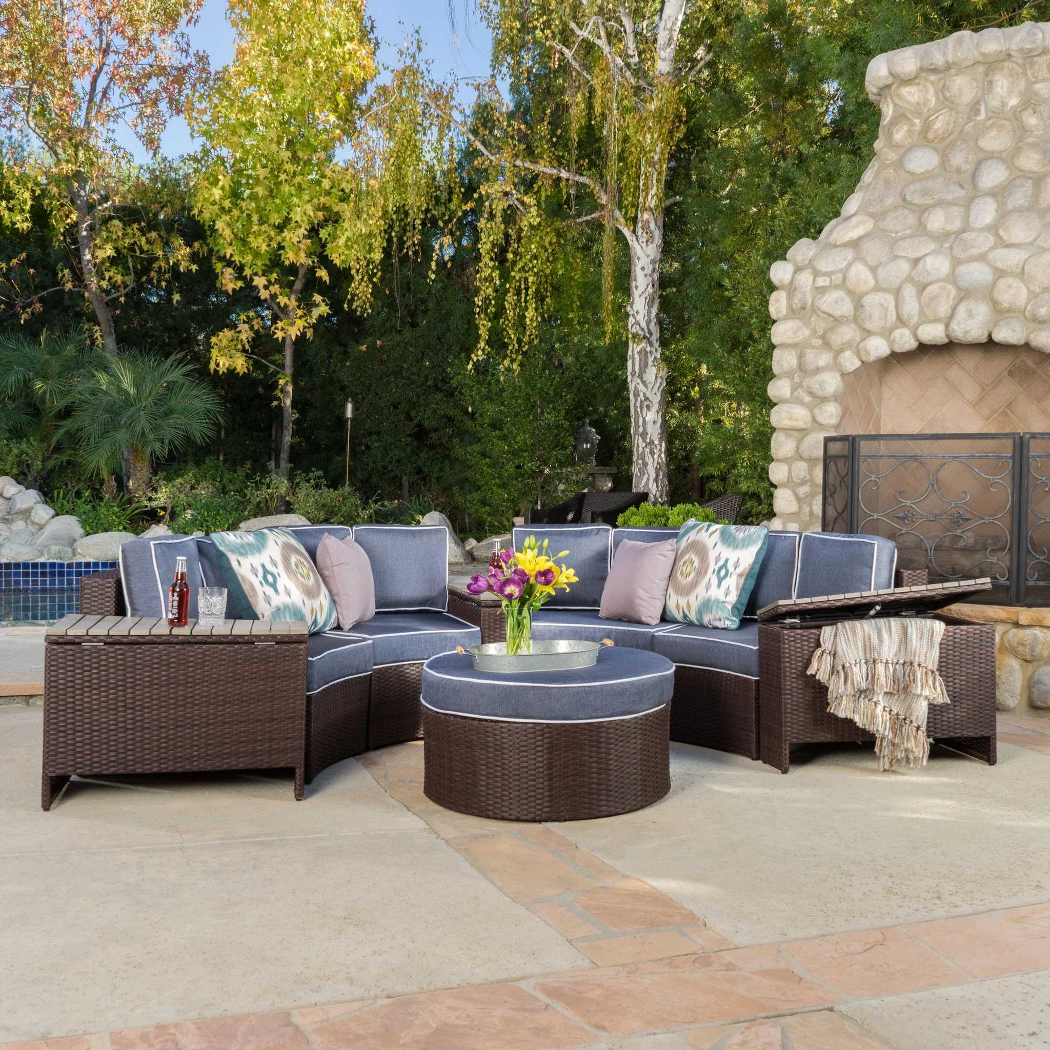 Riviera 8pc Outdoor Sectional Sofa Set w/ Storage Trunks - furnishings