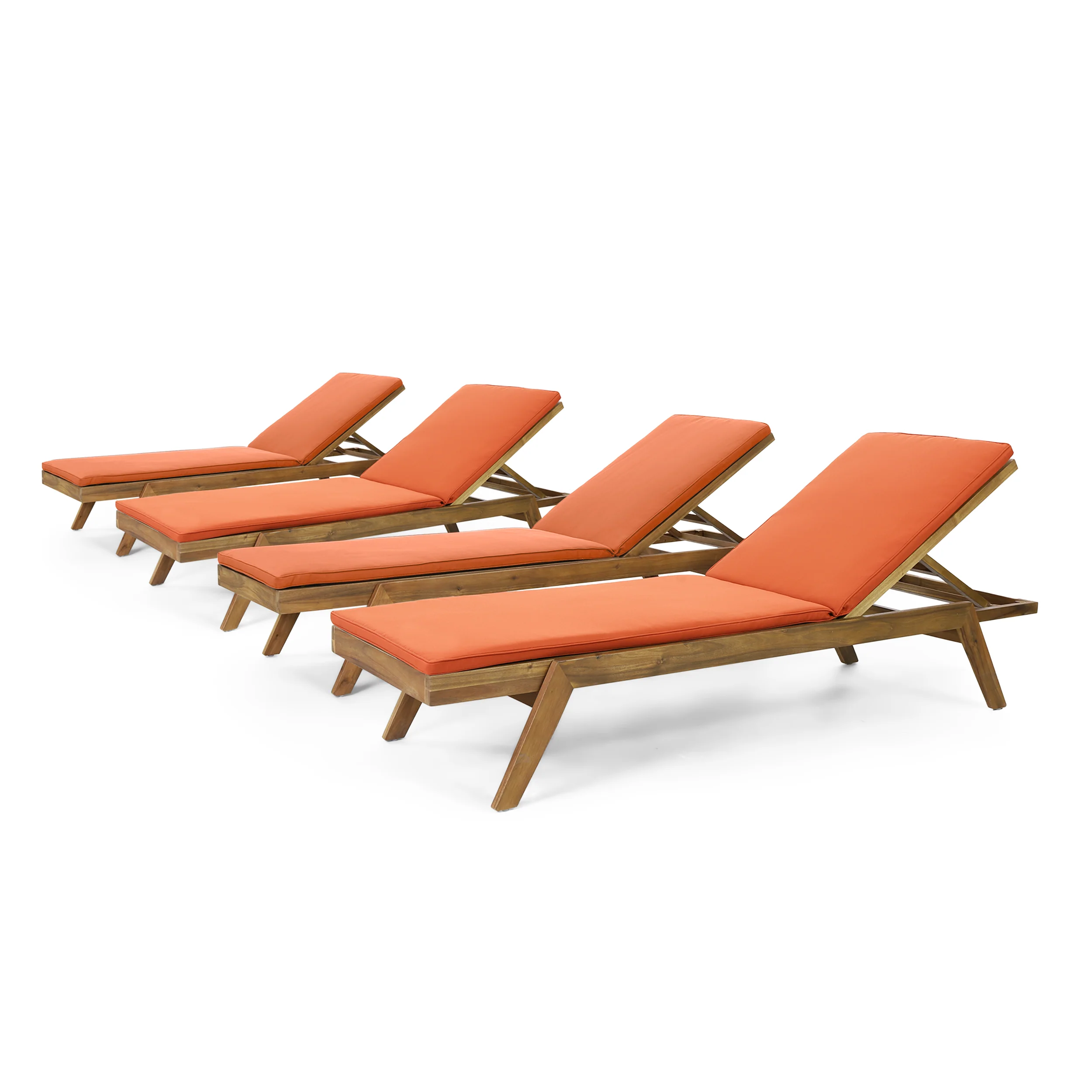 Larimore Outdoor Acacia Wood Chaise Lounge with Water Resistant Cushions, Set of 4 - furnishings