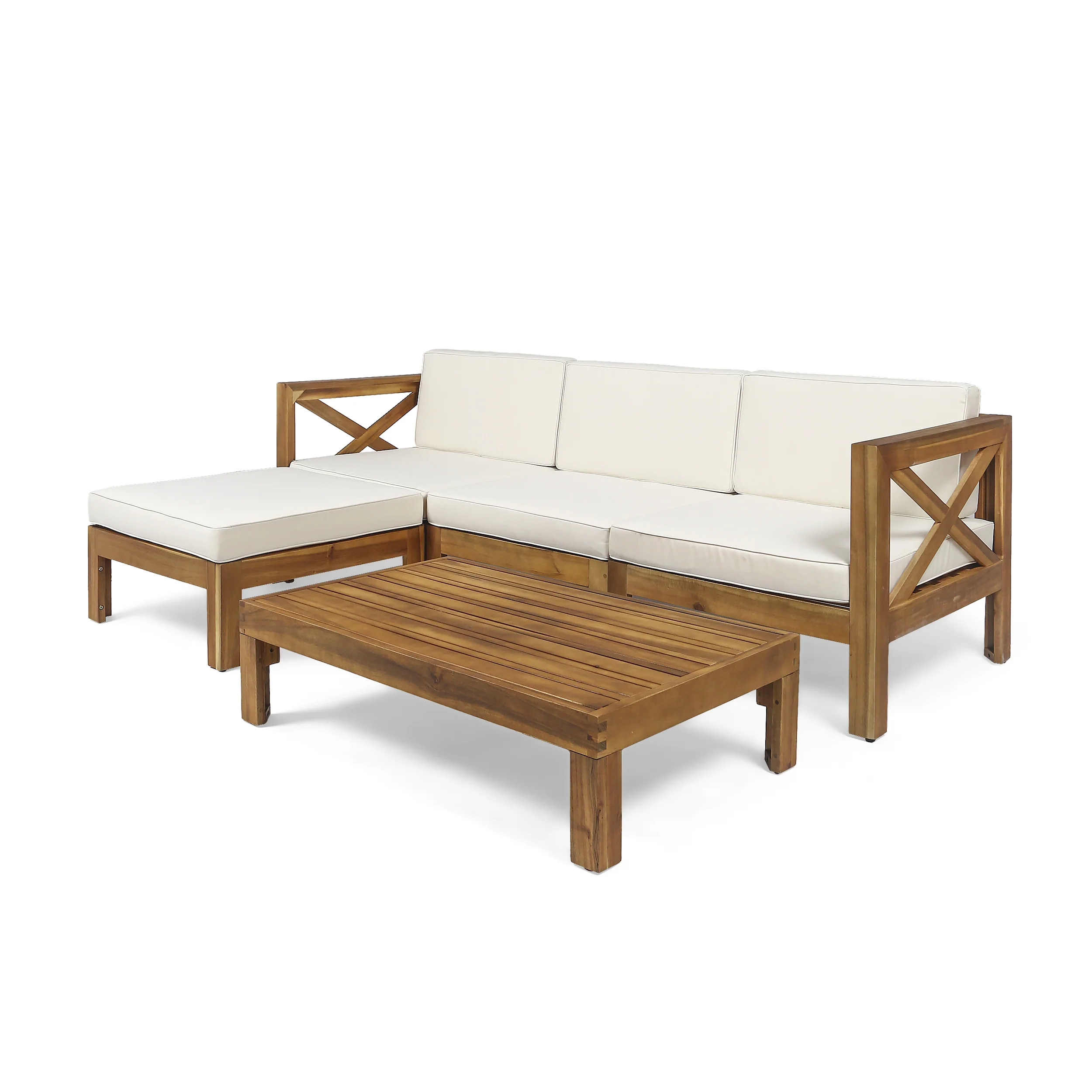 Mamie Outdoor Acacia Wood 5 Piece Sofa Set - furnishings