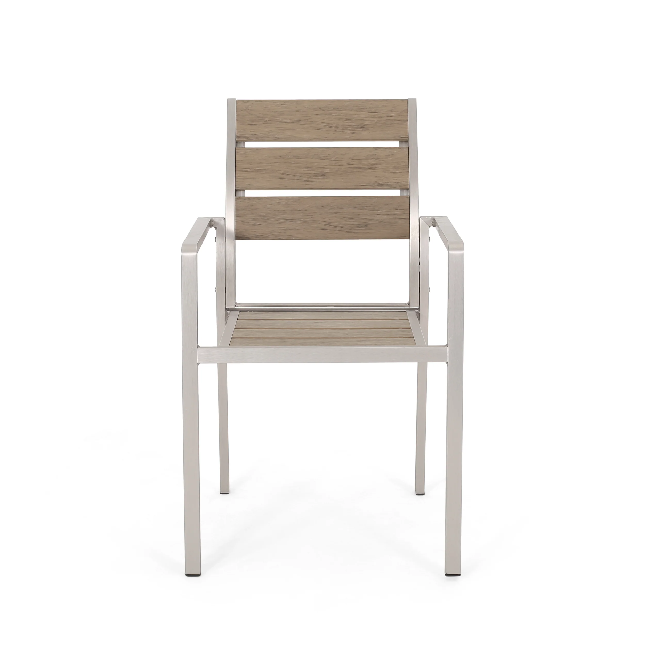 Cherie Outdoor Modern Aluminum Dining Chair with Faux Wood Seat (Set of 2) - furnishings