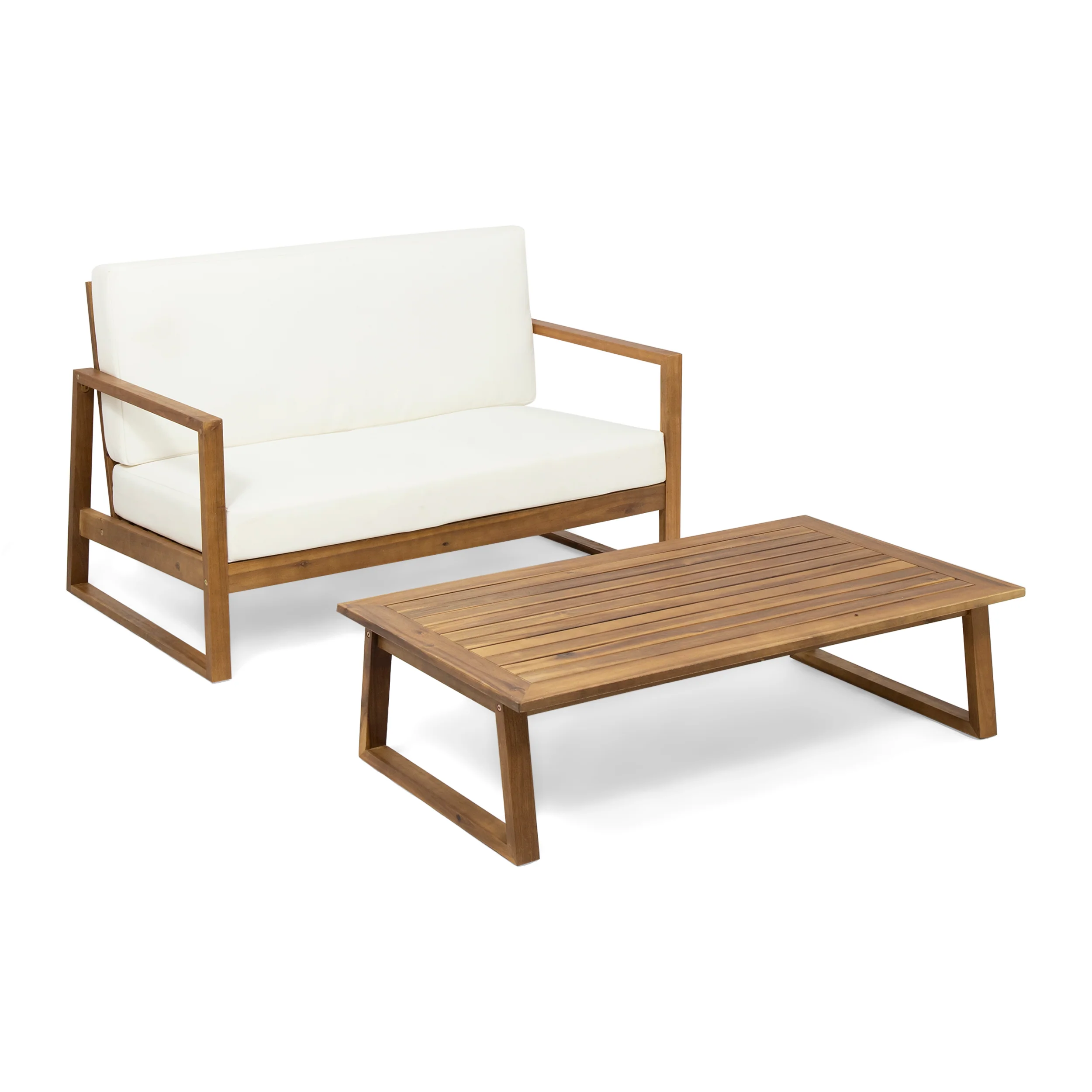 Marlee Outdoor Acacia Wood Chat Set with Coffee Table - furnishings