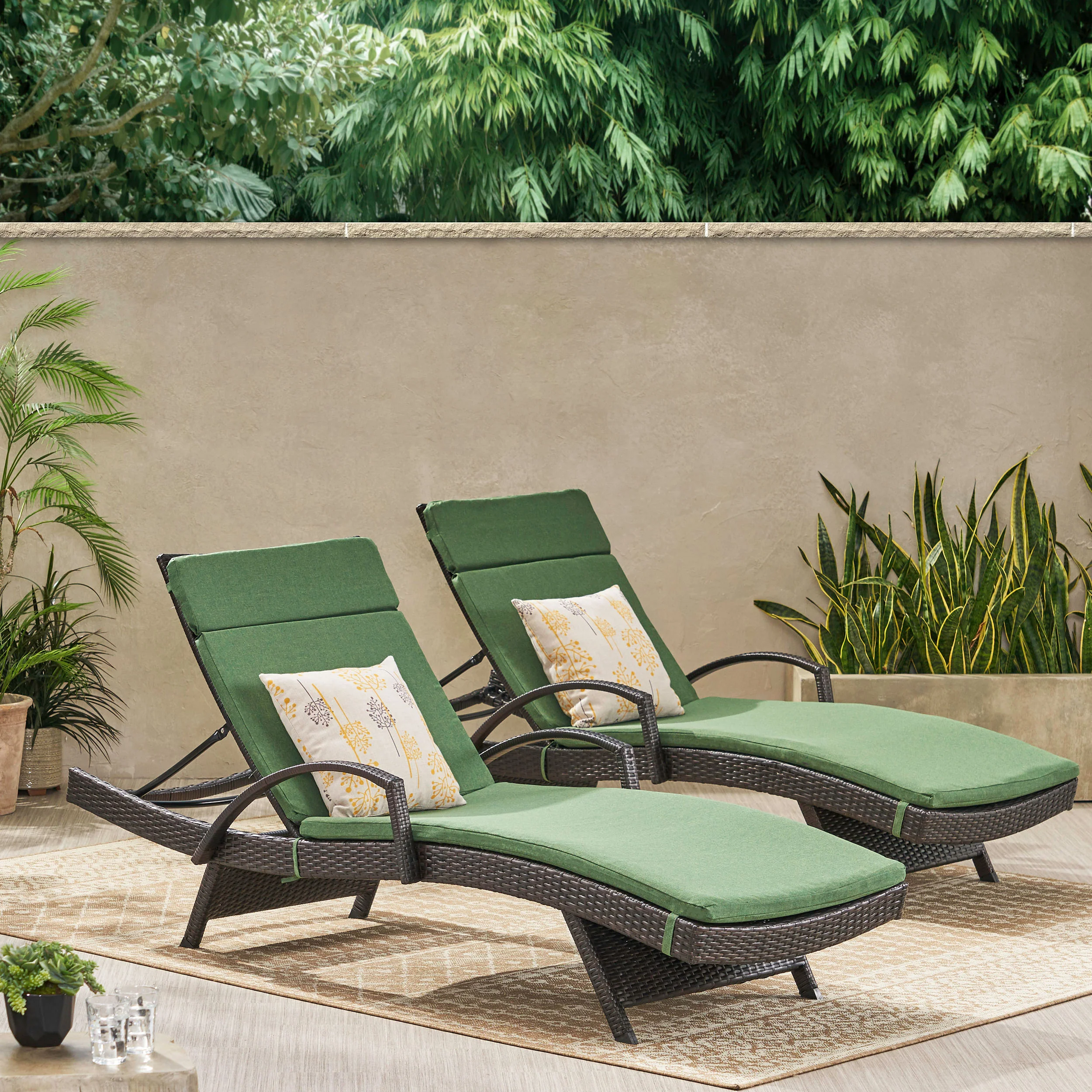 Lakeport Outdoor Wicker Armed Chaise Lounge Chairs w/ Cushions (set of 2) - furnishings