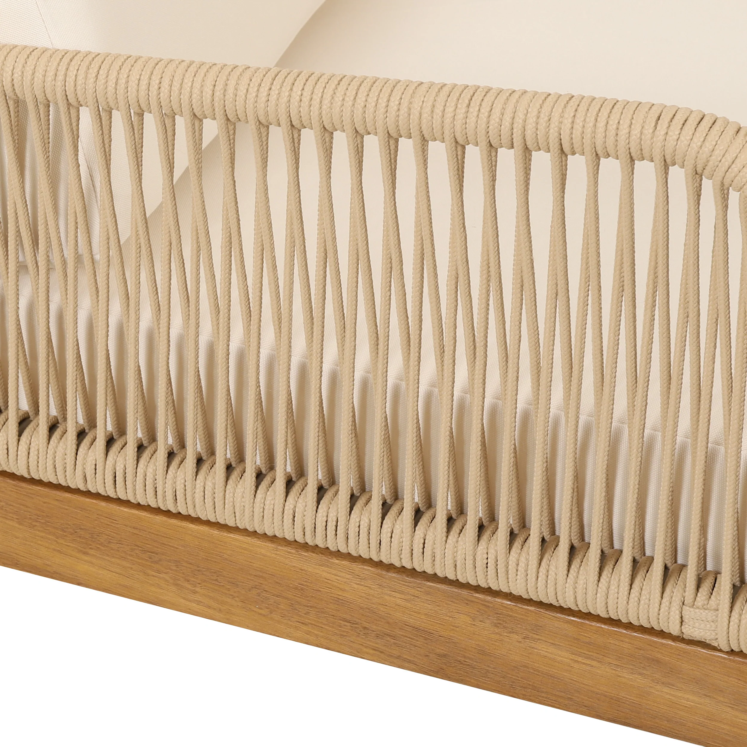 Hueber Outdoor Acacia Wood and Rope Club Chair with Cushions, Teak, Light Brown, and Beige - furnishings