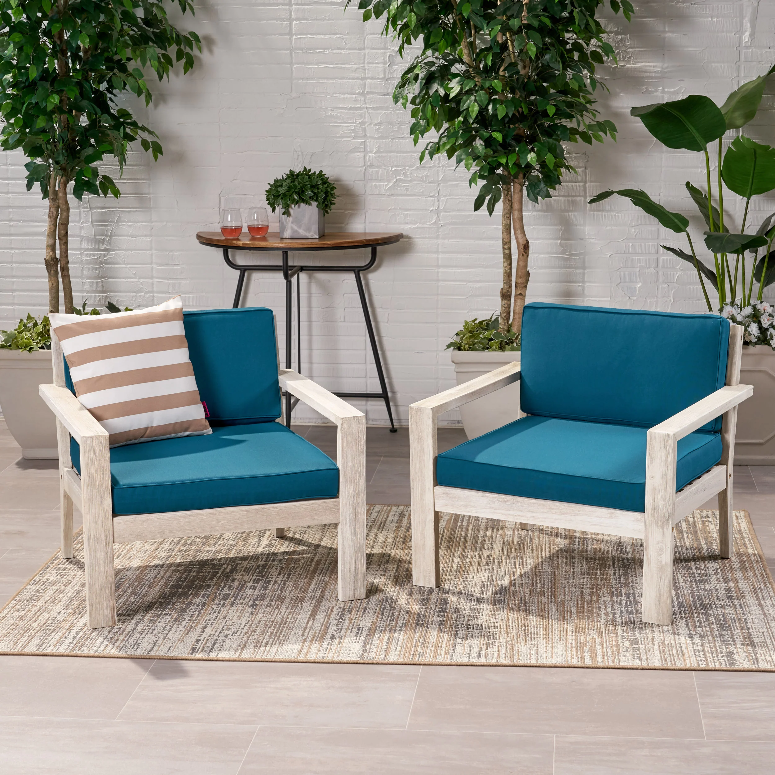Ben Outdoor Acacia Wood Club Chairs with Cushions (Set of 2) - furnishings