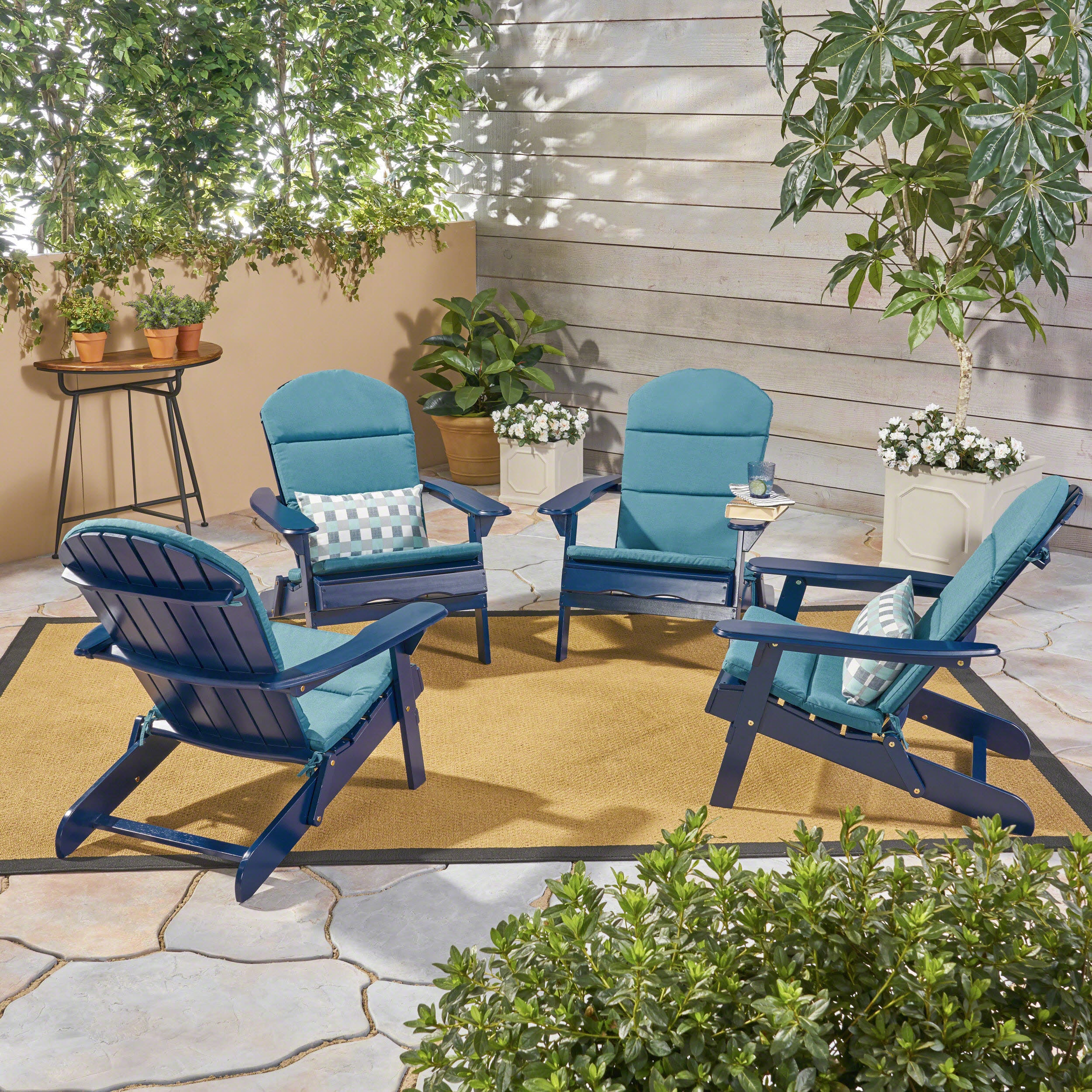 Nelie Outdoor Acacia Wood Folding Adirondack Chairs with Cushions - furnishings
