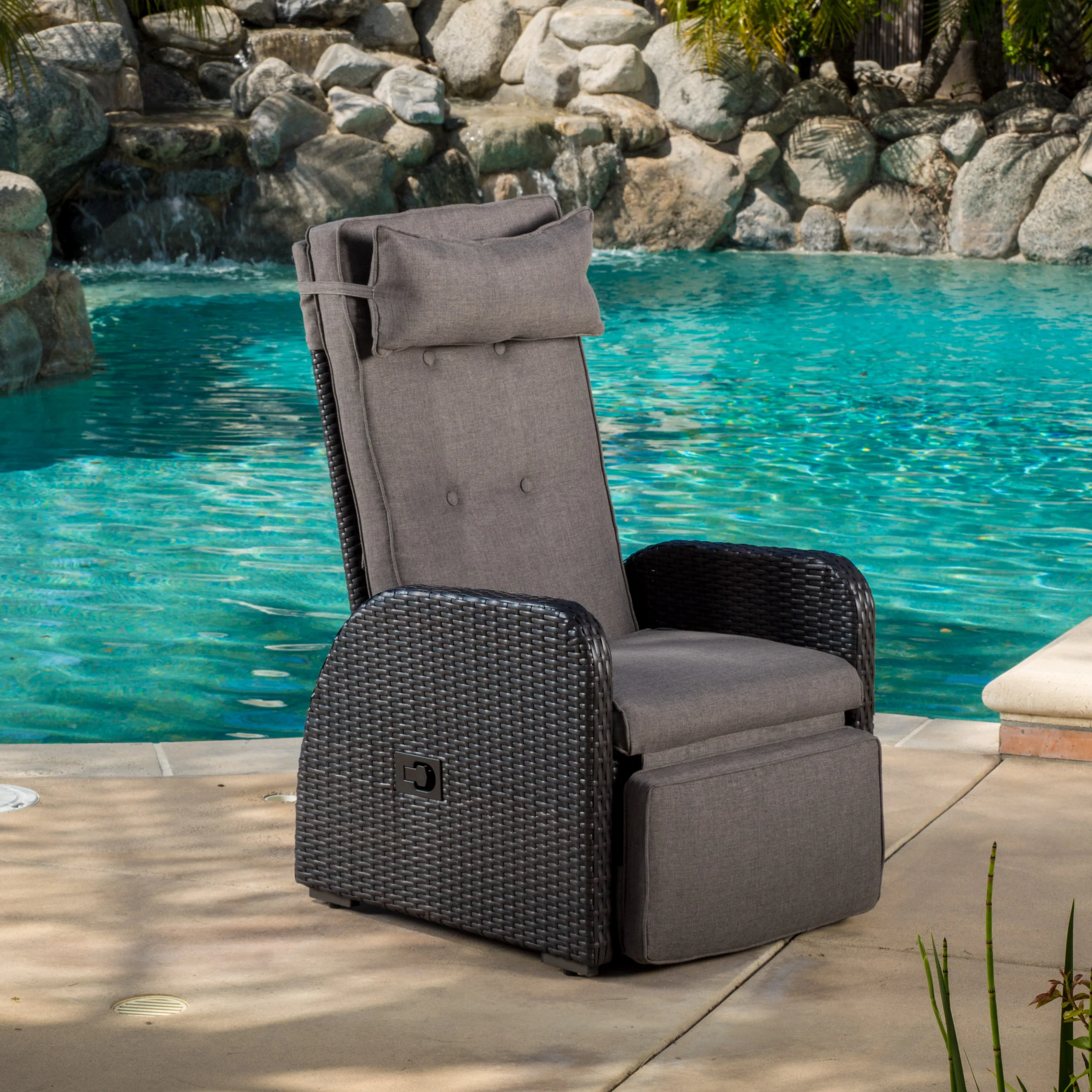 Odina Brown Outdoor Recliner with Cushion - furnishings