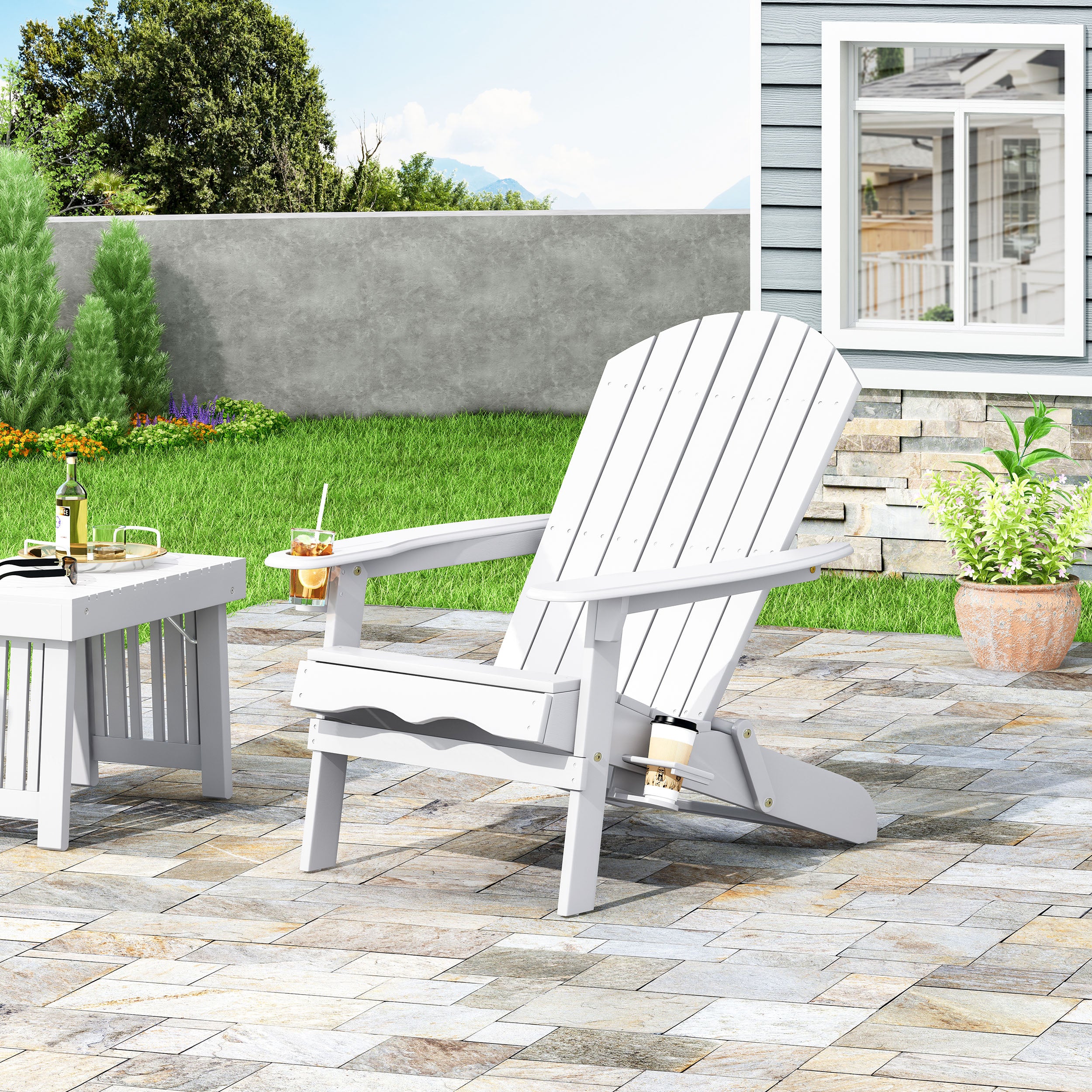 Kandyce Outdoor Acacia Wood Folding Adirondack Chair With Cup Holder - furnishings