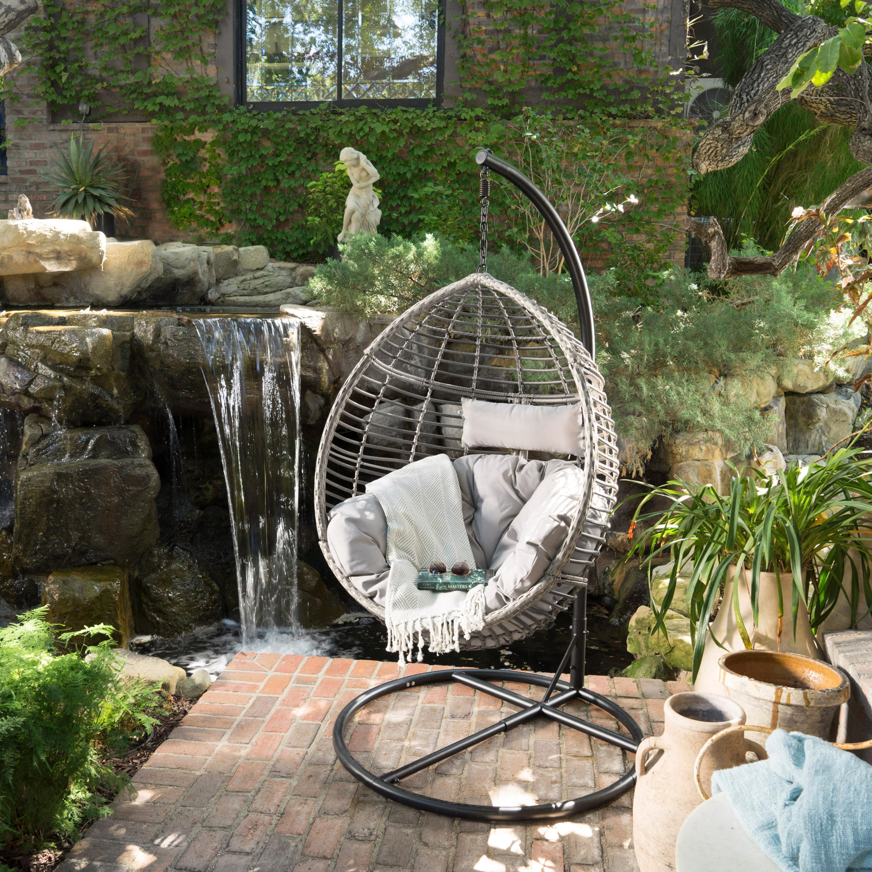 Leasa Outdoor Wicker Hanging Teardrop / Egg Chair - furnishings