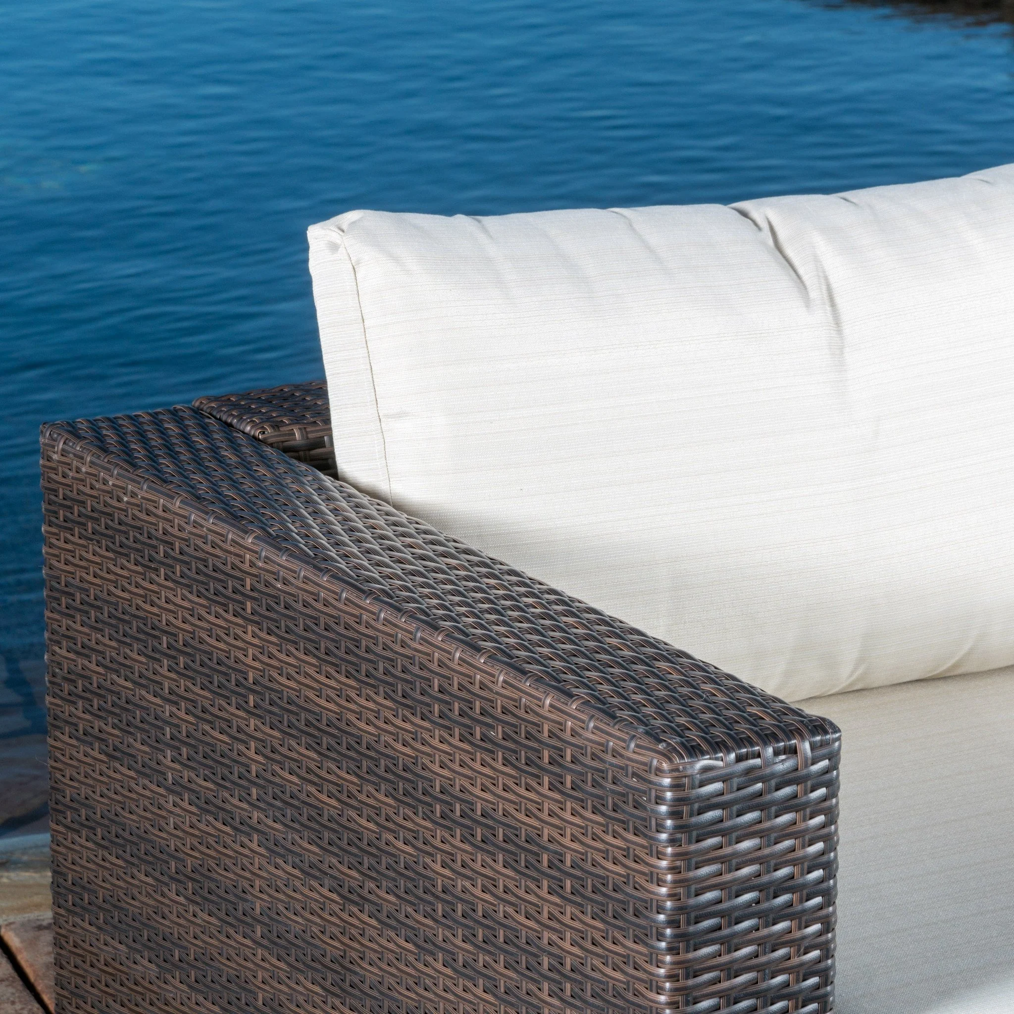 Francisco 7pc Outdoor Brown Wicker Seating Sectional Set w/ Cushions - furnishings