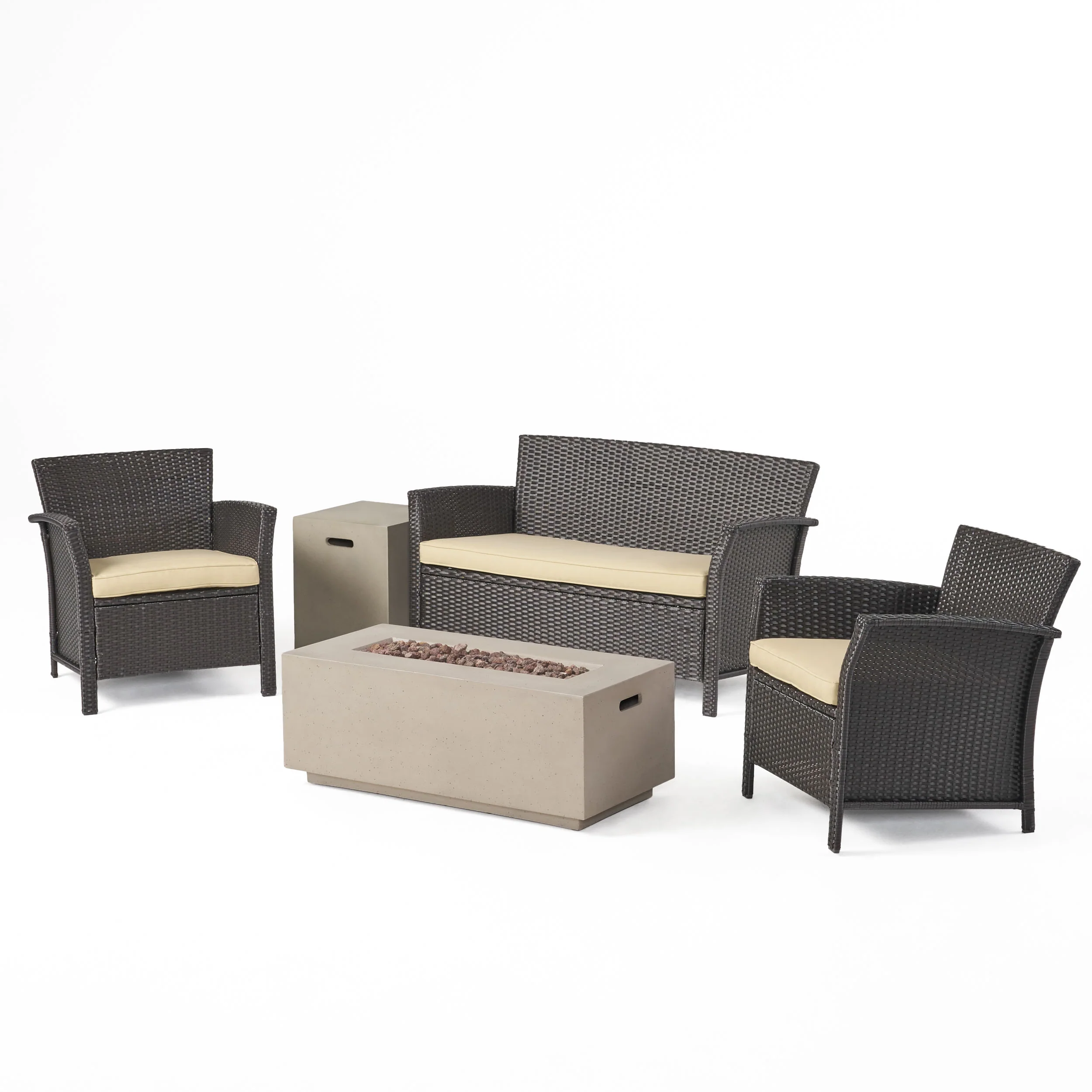 Laiah Outdoor 4 Seater Wicker Chat Set with Fire Pit - furnishings
