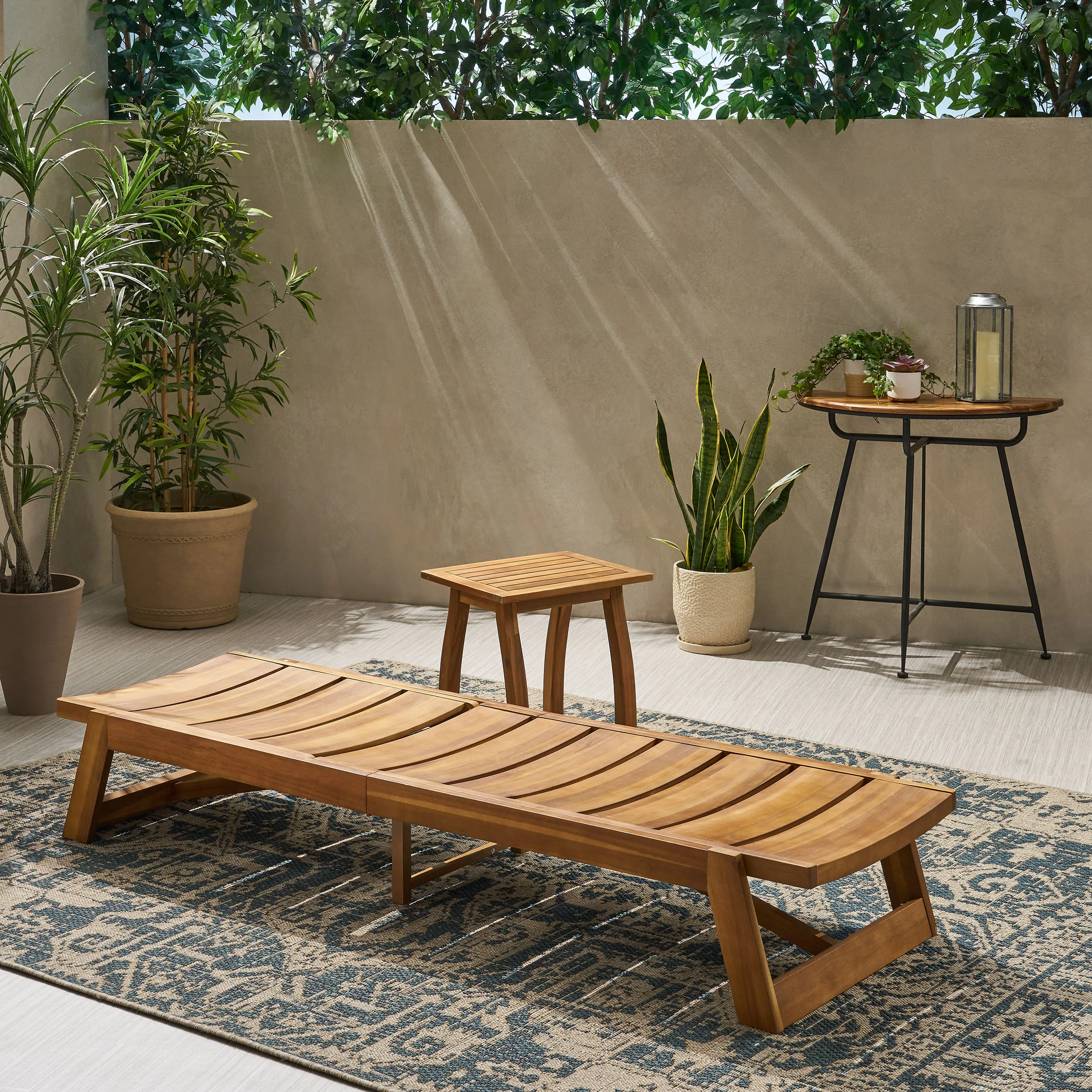 Emileigh Outdoor Acacia Wood Chaise 2 Piece Lounge - furnishings