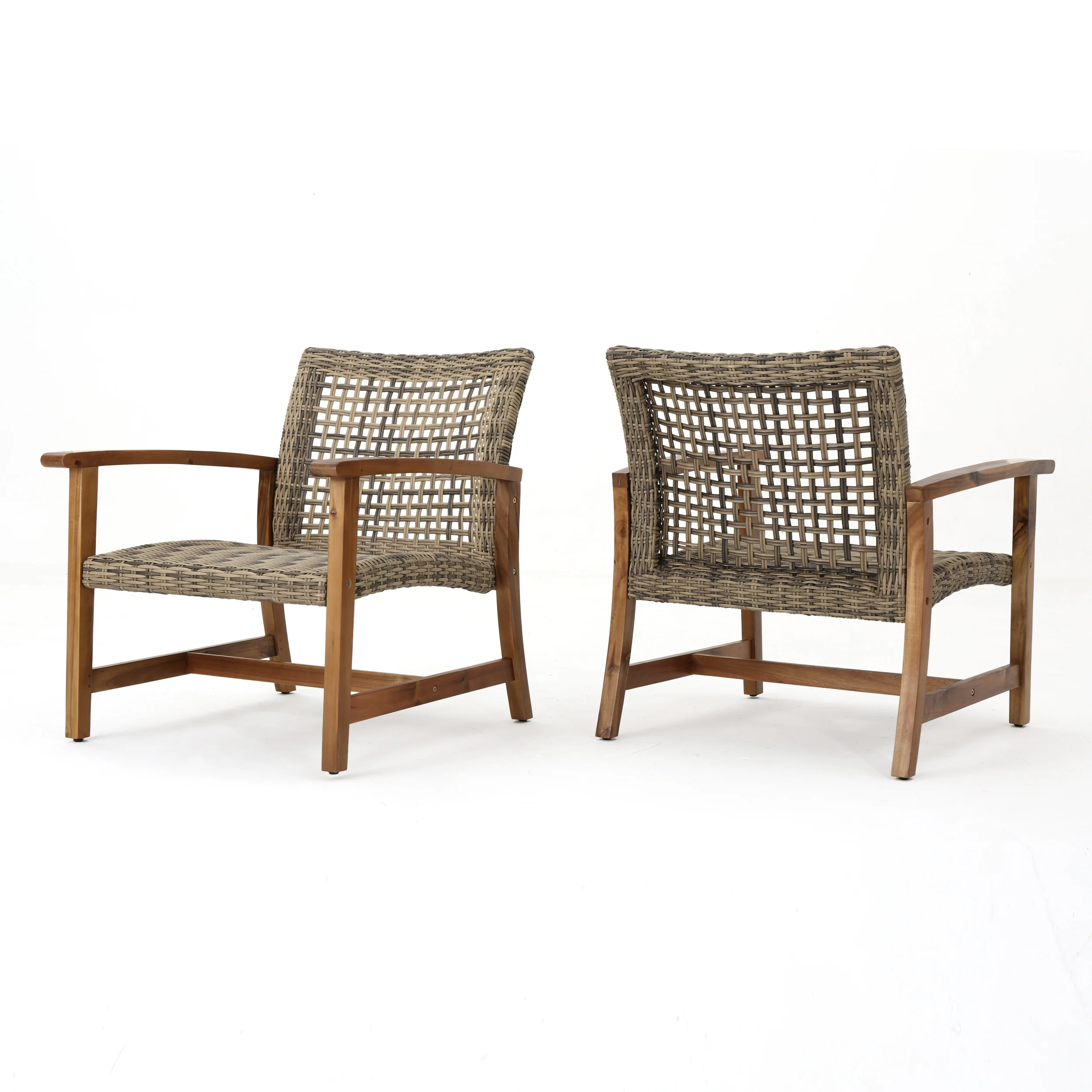 Savannah Outdoor Mid Century Acacia Wood Frame Wicker Club Chairs (Set of 2) - furnishings