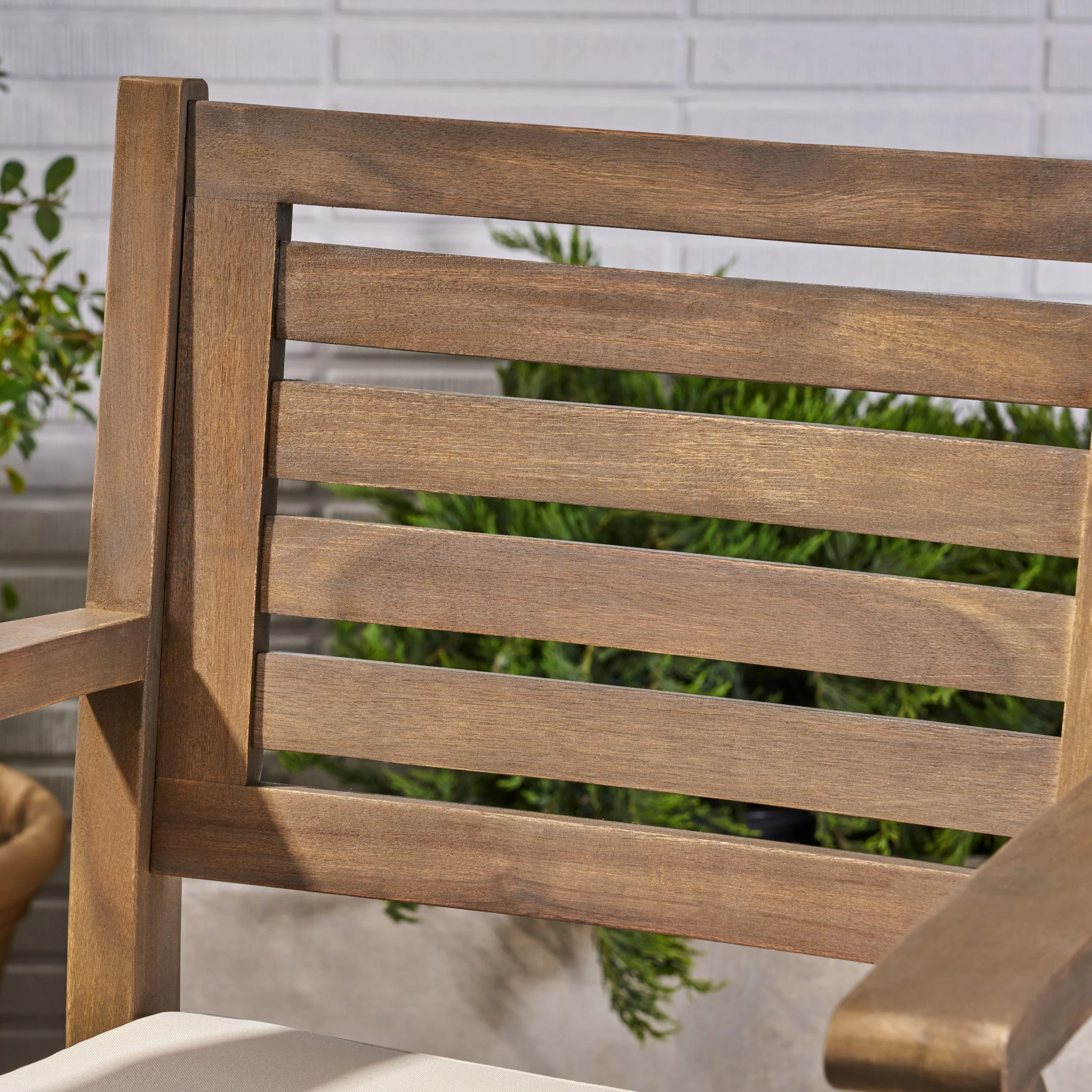 Hermosa Outdoor Acacia Wood Barstool (Set of 4), Grey with Cream Cushion - furnishings
