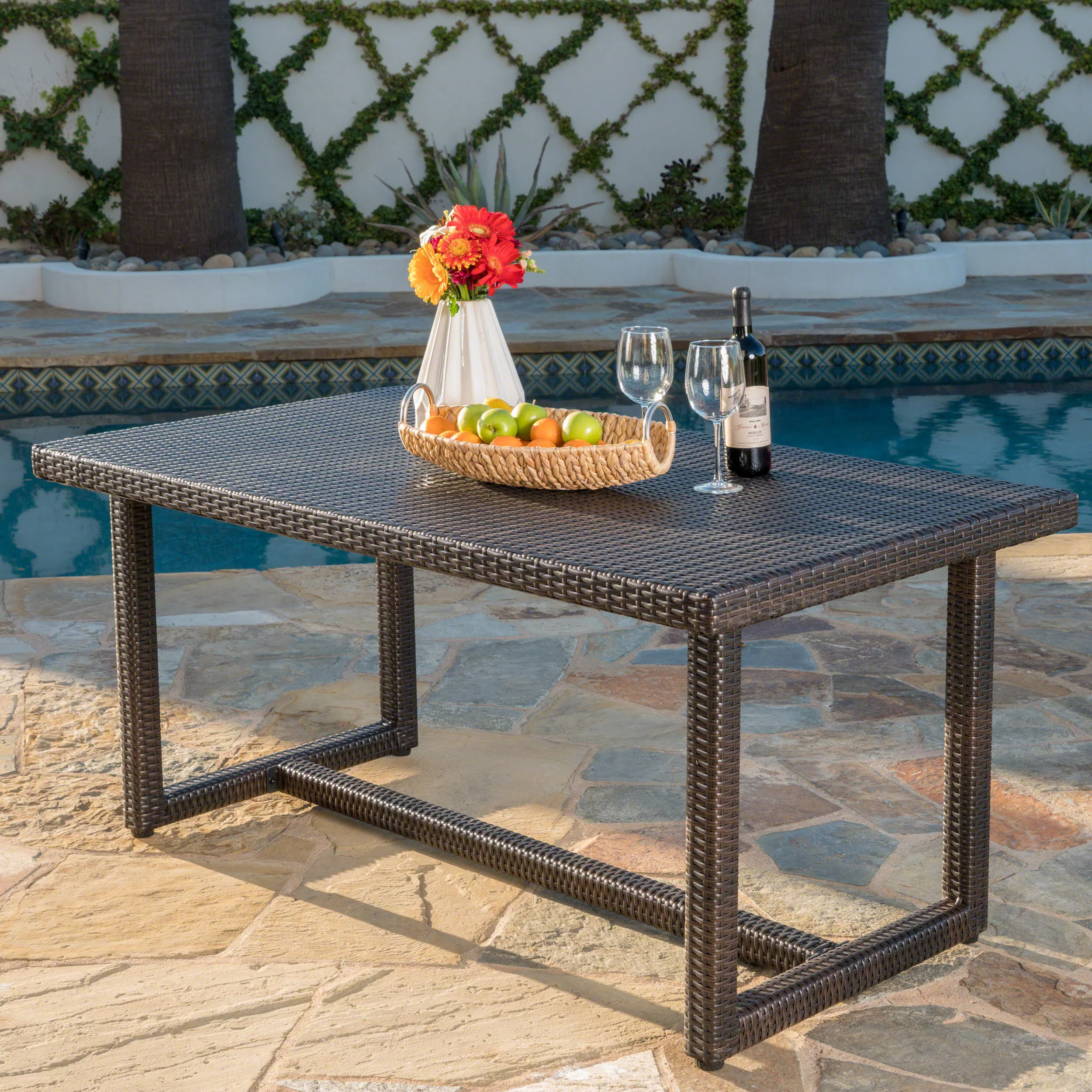Malibu Outdoor 59 Inch Wicker Dining Table - furnishings